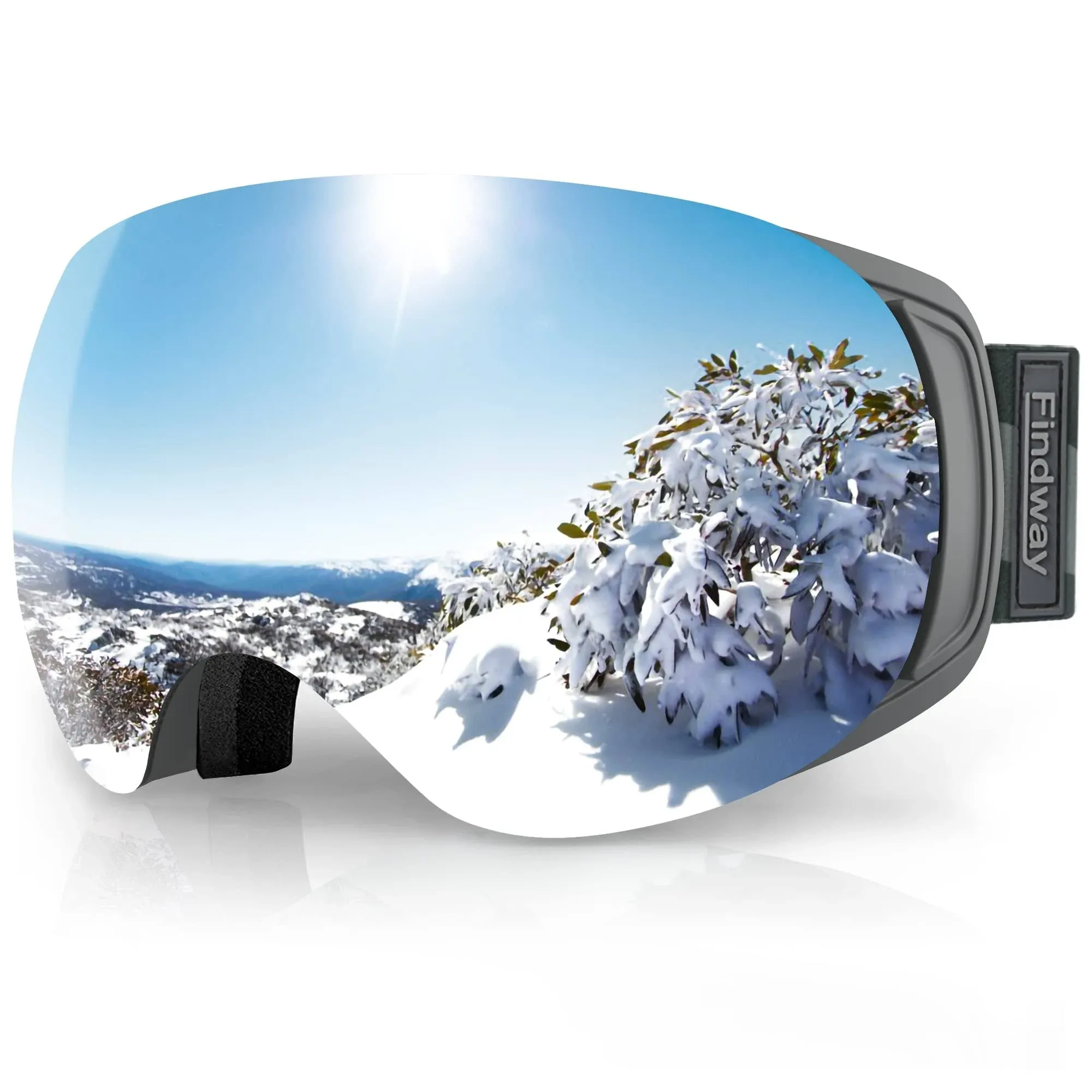 findway Ski Goggles, OTG Snowboard Black Frame Silver Lens Goggle(vlt 8%) 