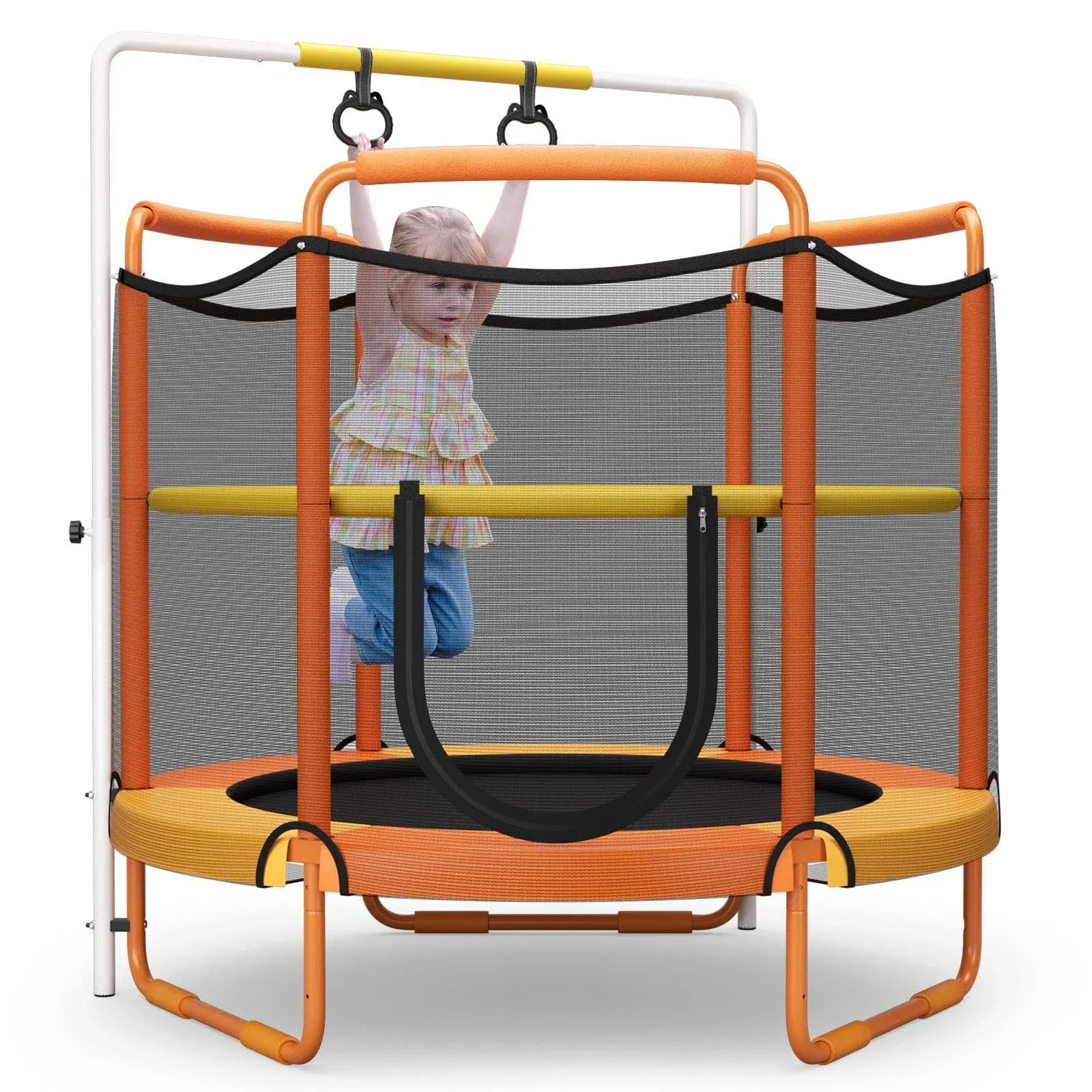 5 Feet Kids 3-in-1 Game Trampoline with Enclosure Net Spring Pad Orange