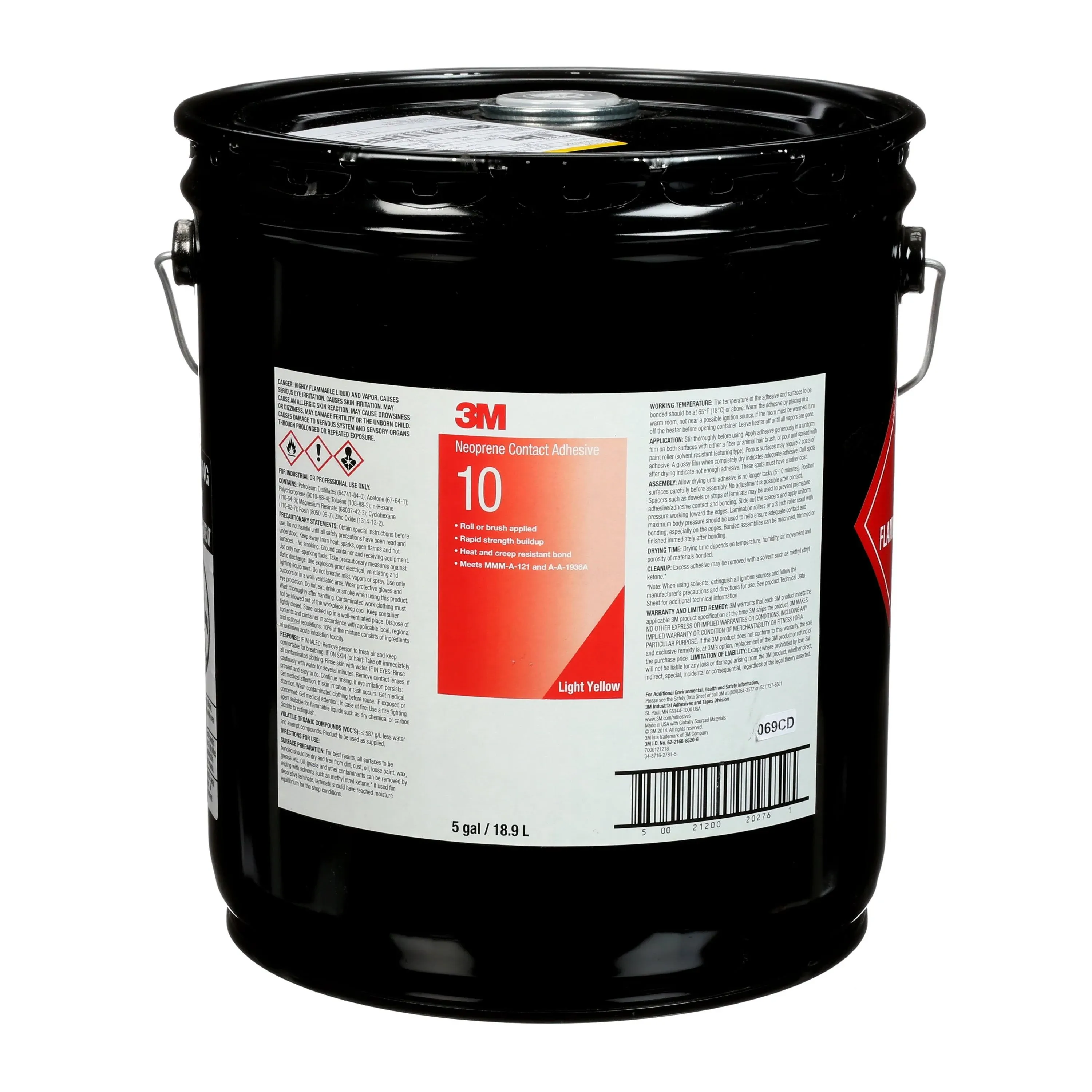 Scotch-Weld 20274 10 Series Contact Adhesive, 1 gal Can, Liquid, Light Yellow, 30 min Curing