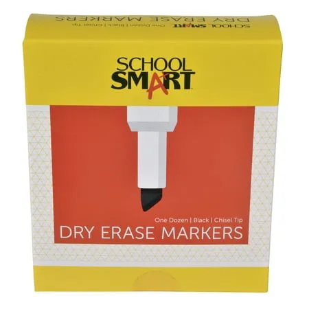 School Smart Dry Erase Marker, Low Odor, Chisel Tip, Black, Pack of 12