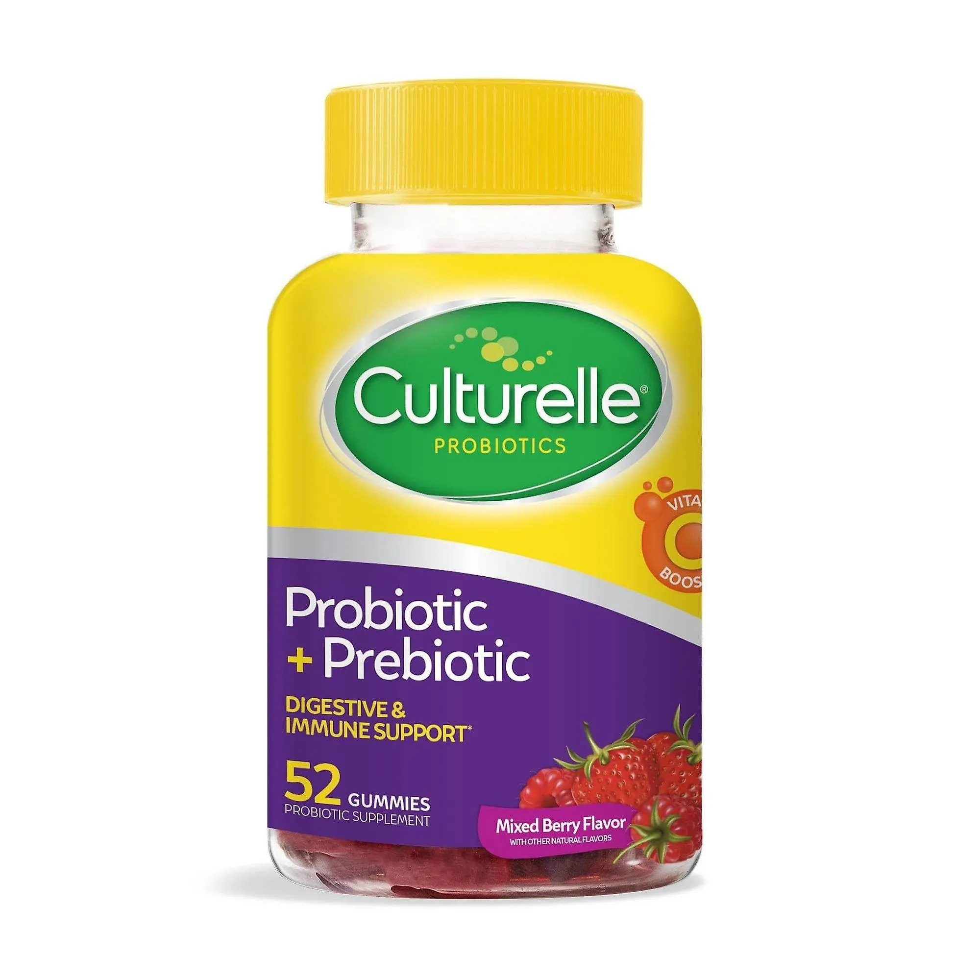 Culturelle Daily Probiotic Gummies for Women & Men, Berry Flavor, 52 Count, Naturally-Sourced Daily Probiotic + Prebiotic for Digestive Health, Non-GMO & Vegan
