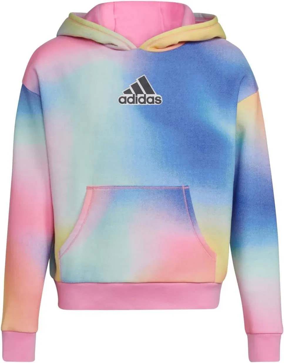 NWT Adidas Youth Girl Large (14) Rainbow Pink/Blue/Yell<wbr/>ow Hoodie Sweatshirt Logo