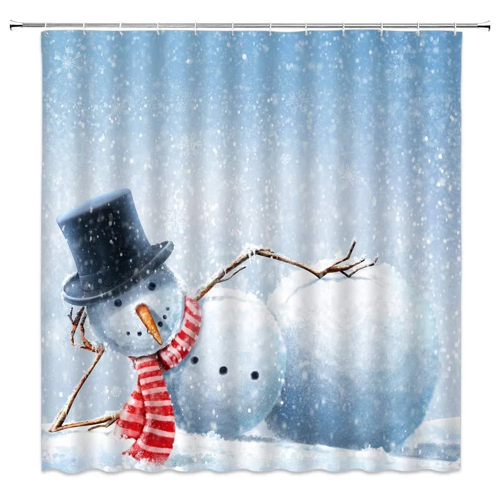 CHui DECOR Christmas Snowman Shower Curtain Funny Winter Holiday Cute Snowman...