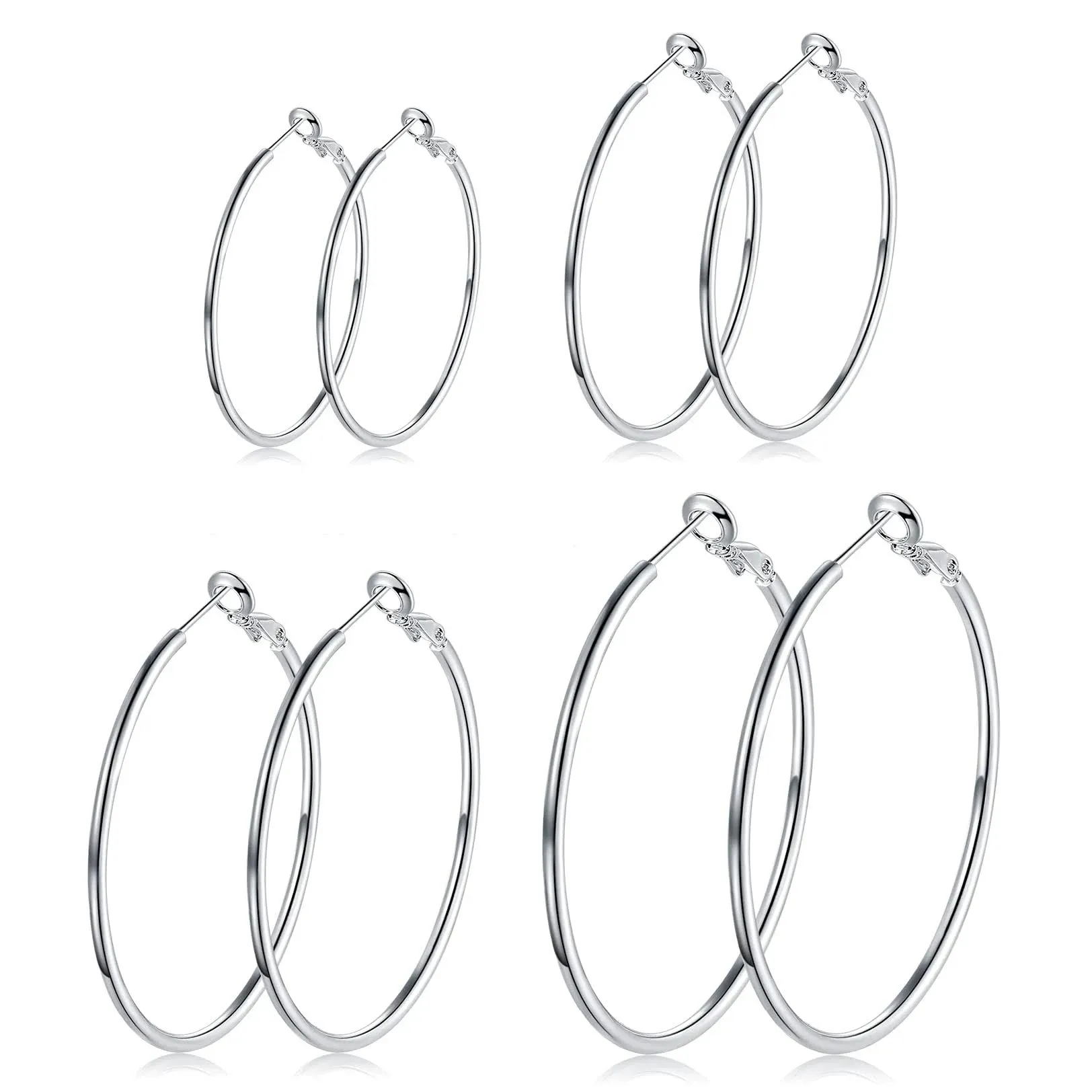 4 Pairs Silver Hoop Earrings for Women- 925 Hypoallergenic Sterling Silver Hoop Earrings Set,Large Minimalist Silver Hoops Gifts(30MM 40MM 50MM 60MM)