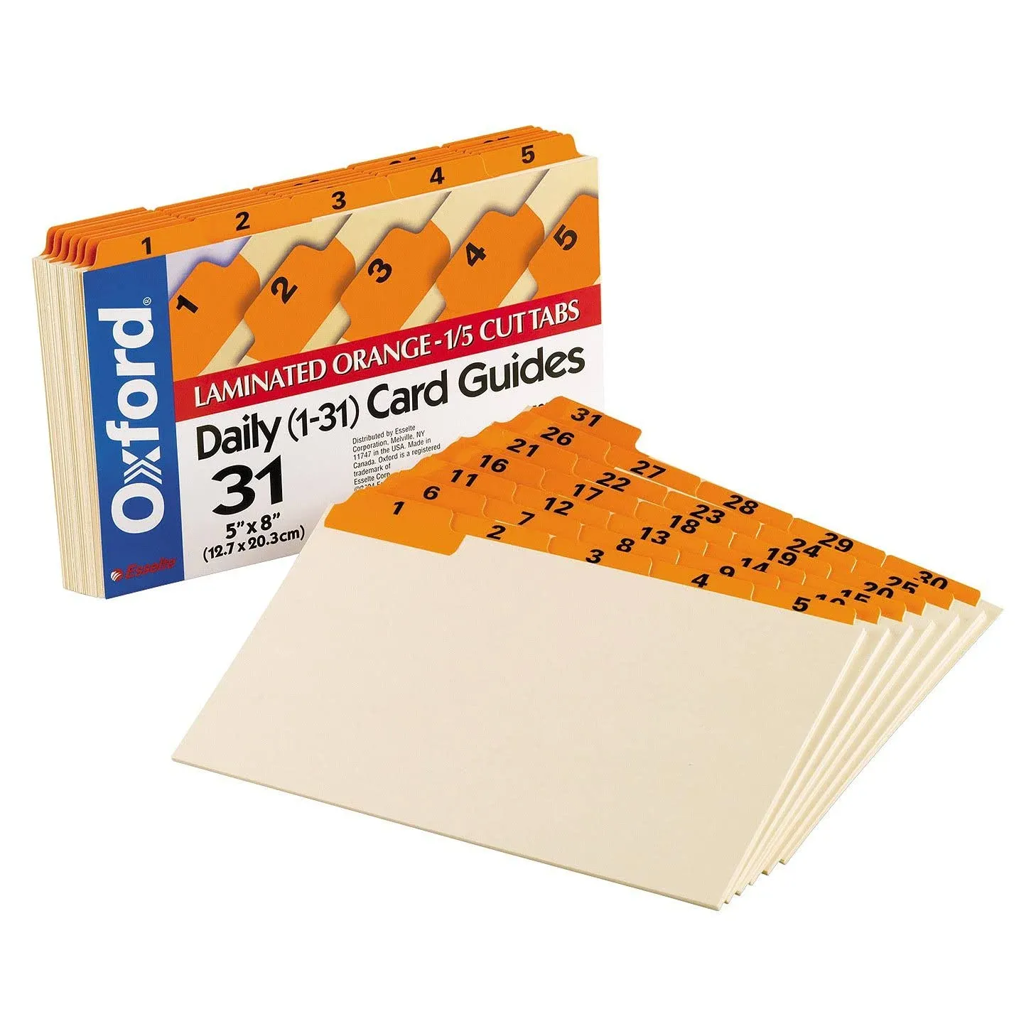 Oxford Laminated Index Card Guides, Daily, 1/5 Tab, 5 x 8 (Set of 31)