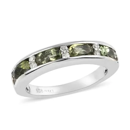 Shop LC 925 Sterling Silver Platinum Plated Moldavite Zircon Band Ring Size 9 Gifts