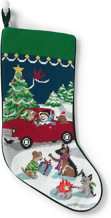 Lands' End Needlepoint Christmas Stocking - Singing Snowmen