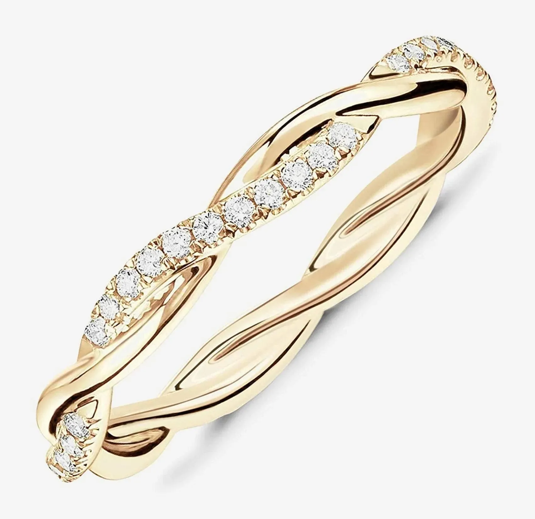 PAVOI 14K Gold Plated Cubic Zirconia Twisted Rope Eternity Band Yellow Gold for Women Size 7