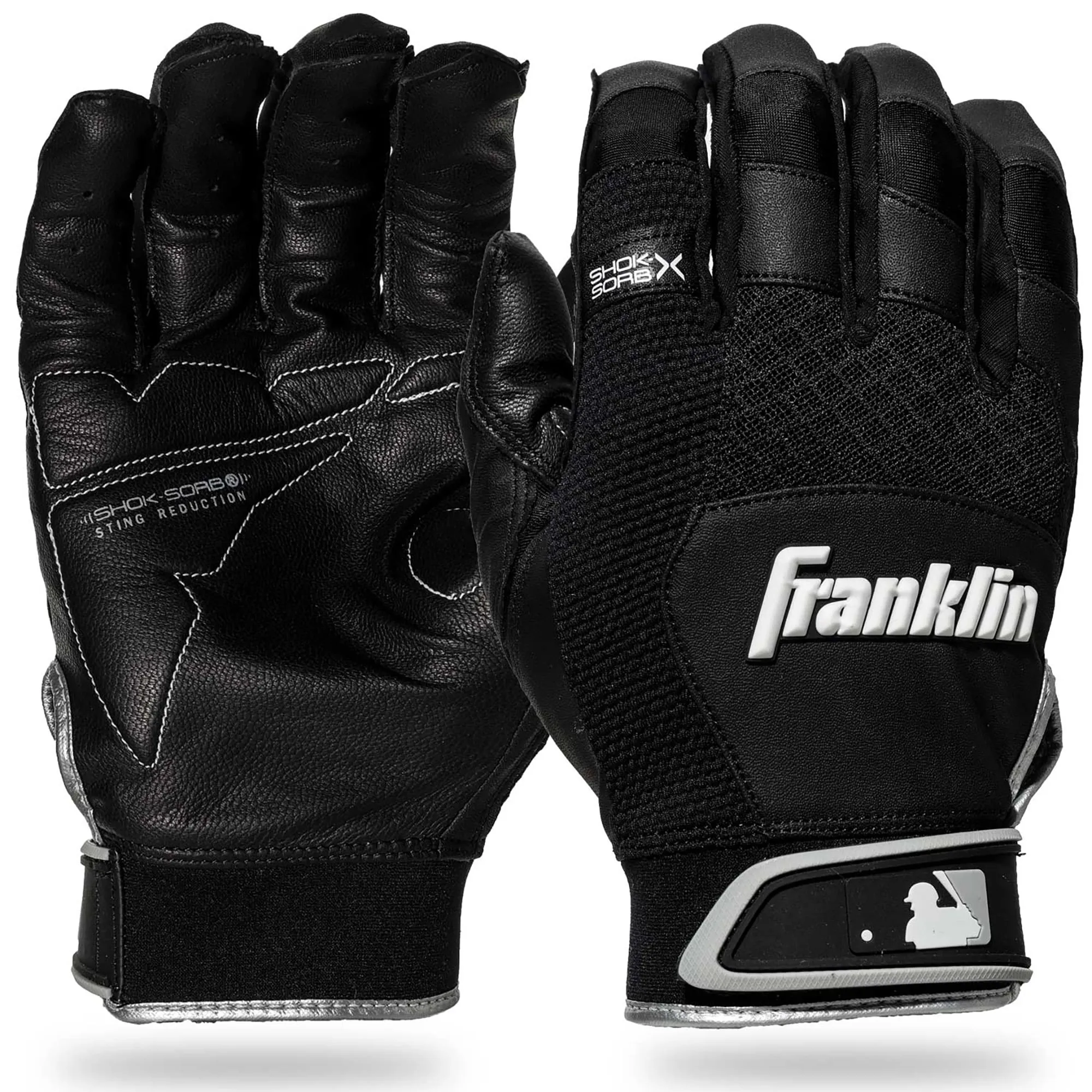 Franklin Sports MLB Baseball Batting Gloves - Shok-Sorb X Batting Gloves for Baseball + Softball - Adult + Youth Padded Non-Sting Batting Glove Pairs - Multiple Colors + Sizes