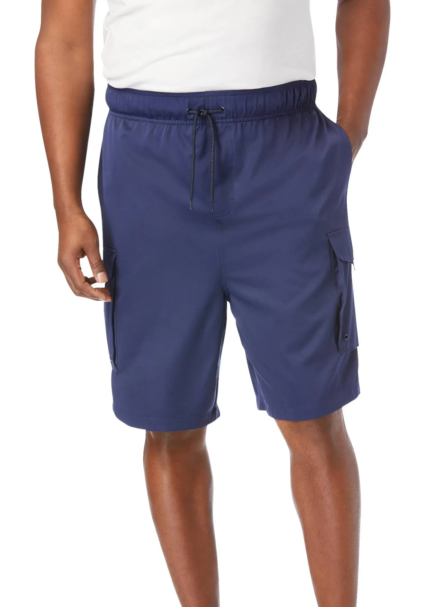 KS Island by KingSize Men's Big & Tall 8" Flex Cargo Swim Trunks - Tall - XL, Navy Blue