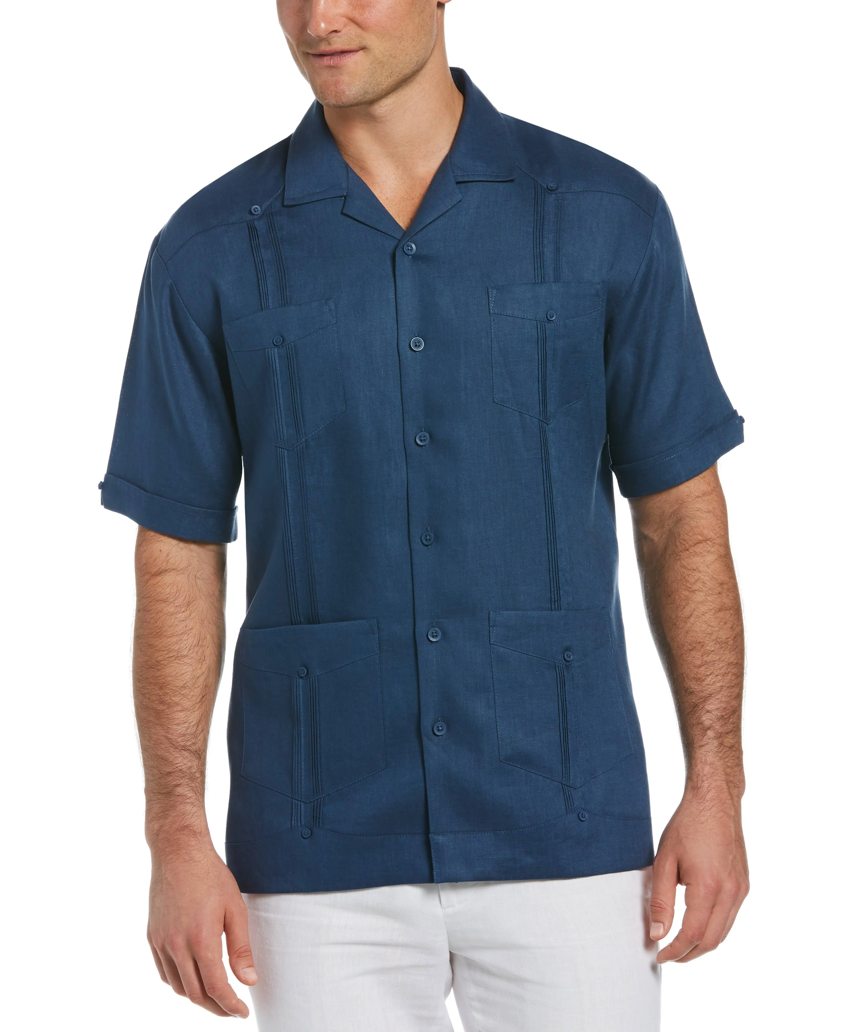 Cubavera Men's 100% Linen Short Sleeve Button-Down Guayabera Shirt with Four Pockets