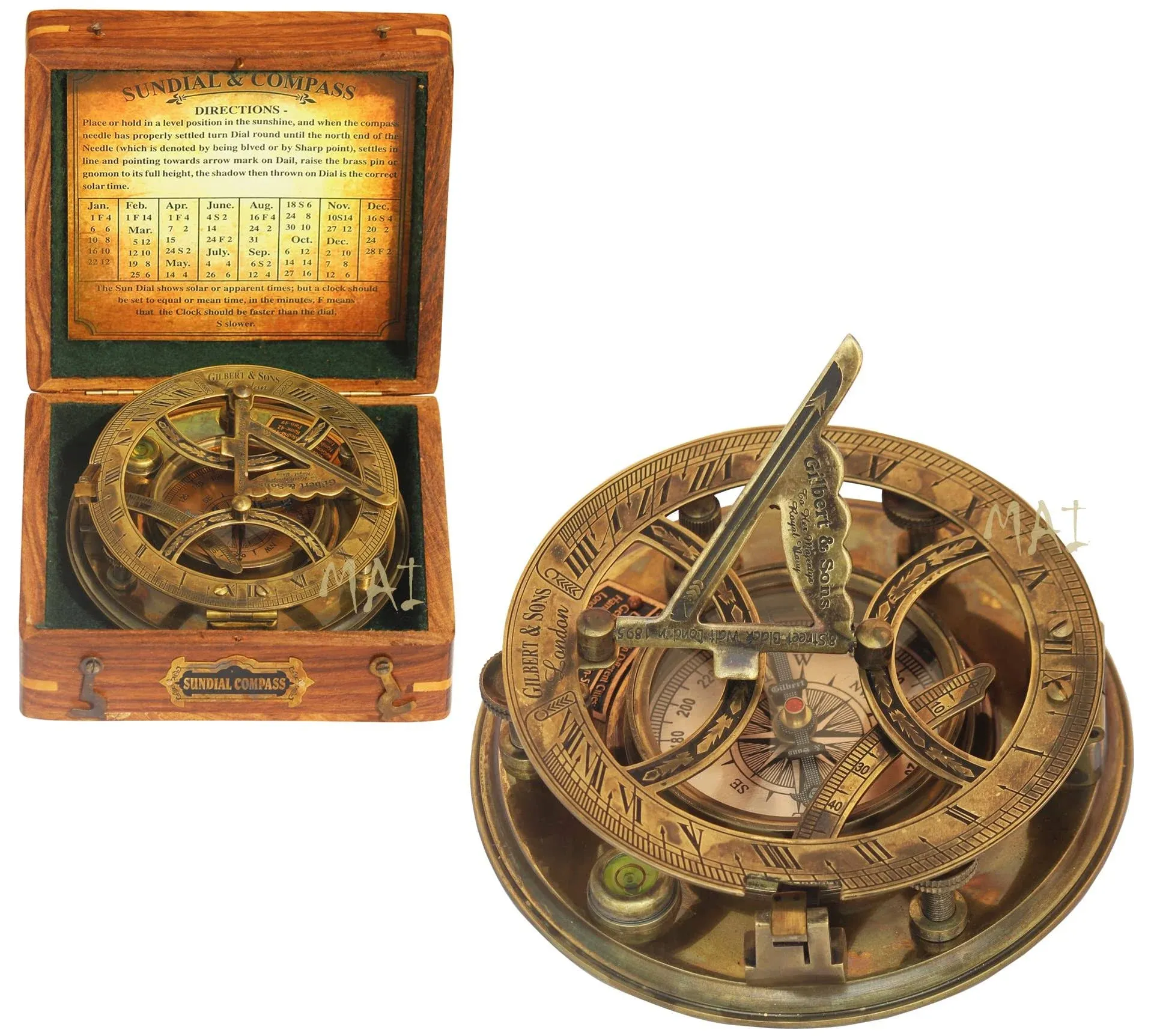 MAI 5 inch Steampunk Sundial Compass – Top 12.5cm - Dia x 5cm, Patina Antique 