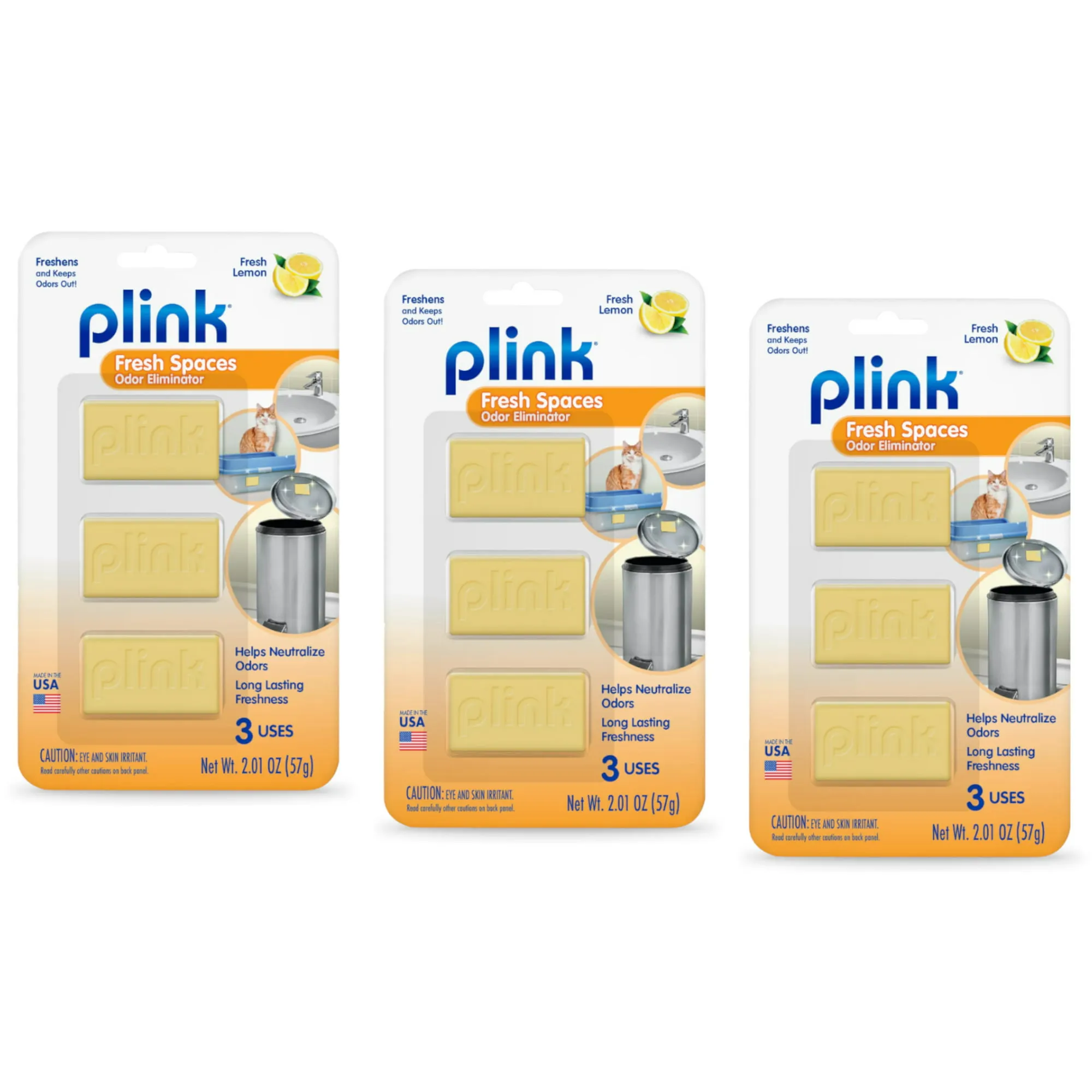 Plink Bin Fresh Odor Eliminators, Fresh Lemon Scent, for Garbage Bins & More, Lasting Freshness up to 30 Days, 6-Count