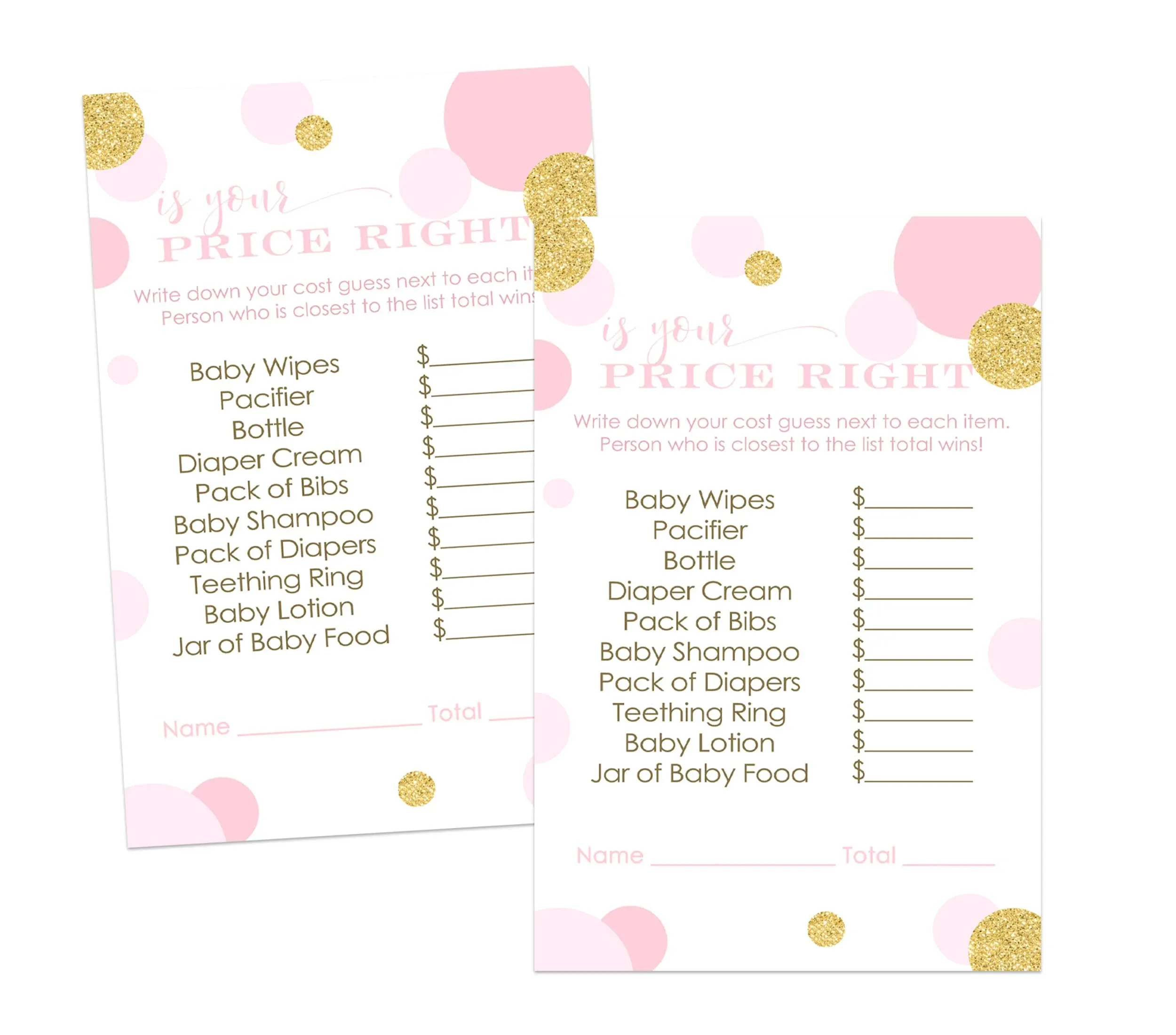 Pink and Gold Baby Shower Guess Price Right Game (25 Pack) Girls Baby Shower Games Princess Themed Supplies - Twinkle Little Star - 4x6 Size Set - Paper Clever Party