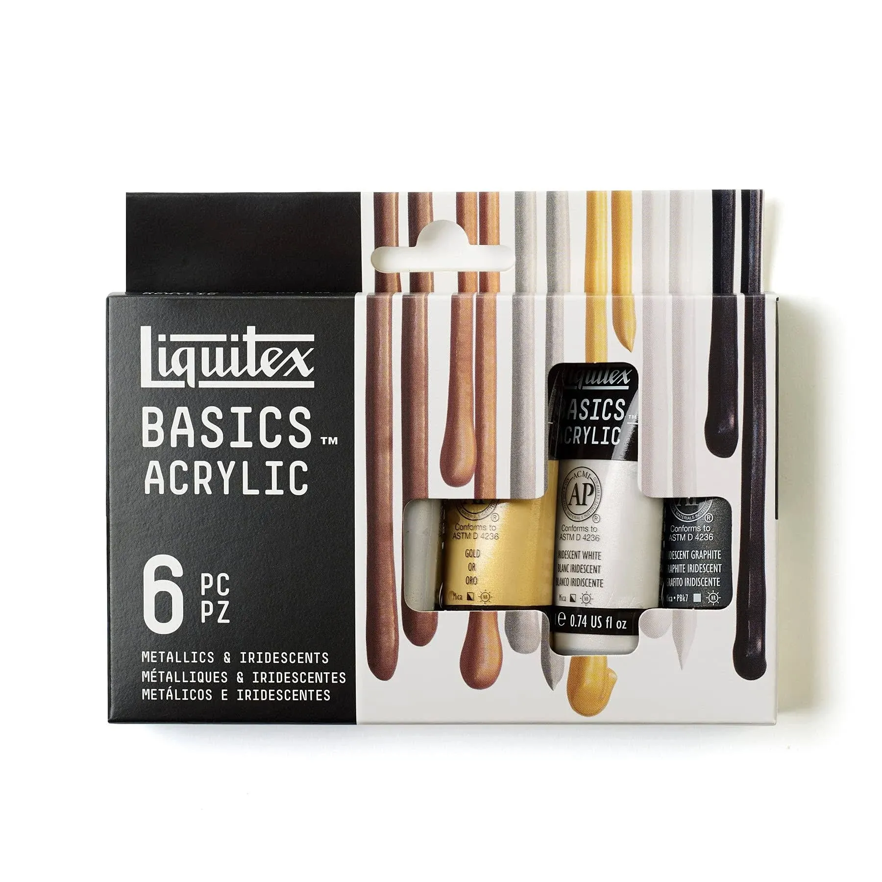 Liquitex Basics 6 Tube Acrylic Paint Set, 22ml, Metallic & Iridescent