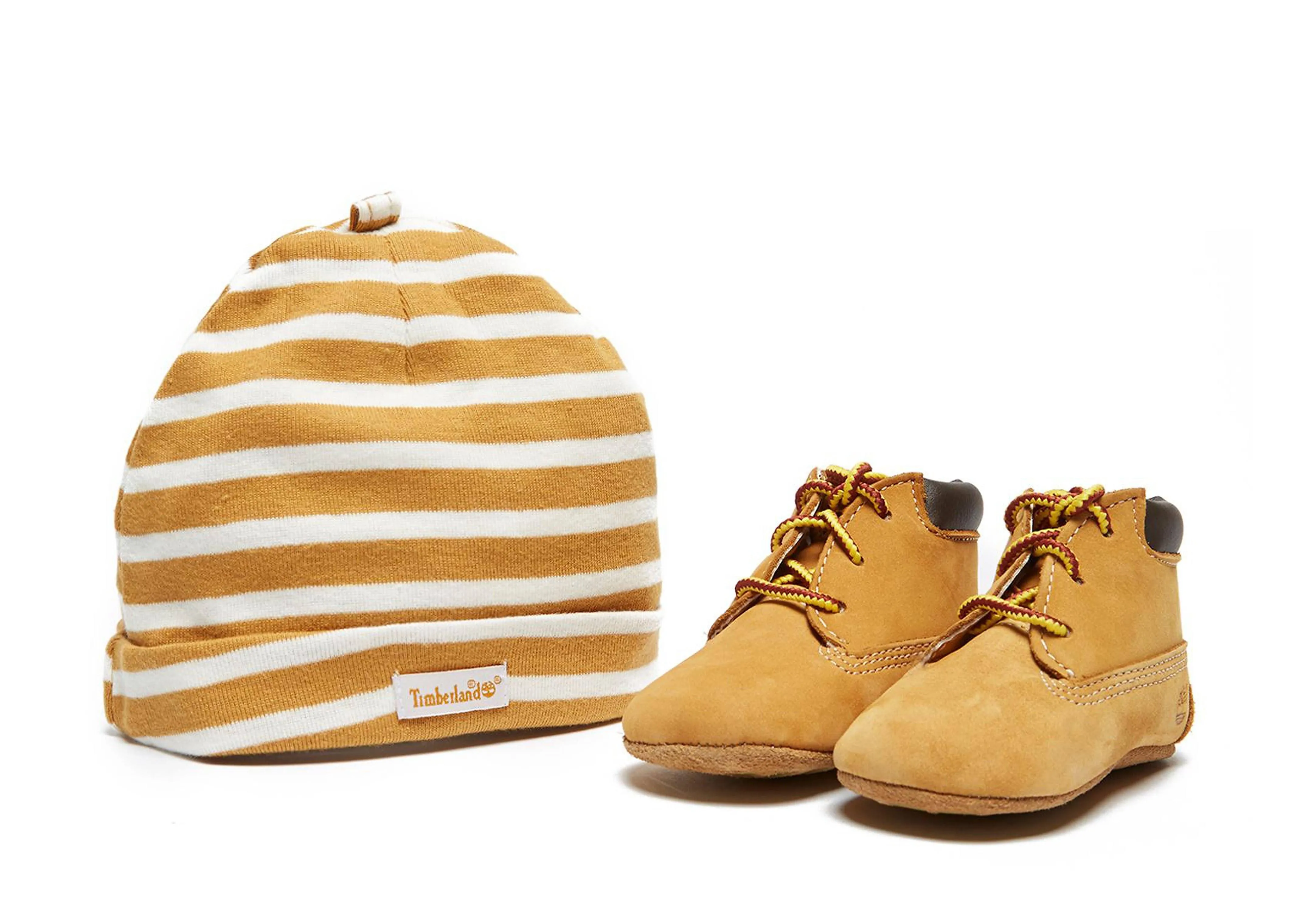 Infant Timberland Crib Bootie with Hat, Size: 0, Wheat