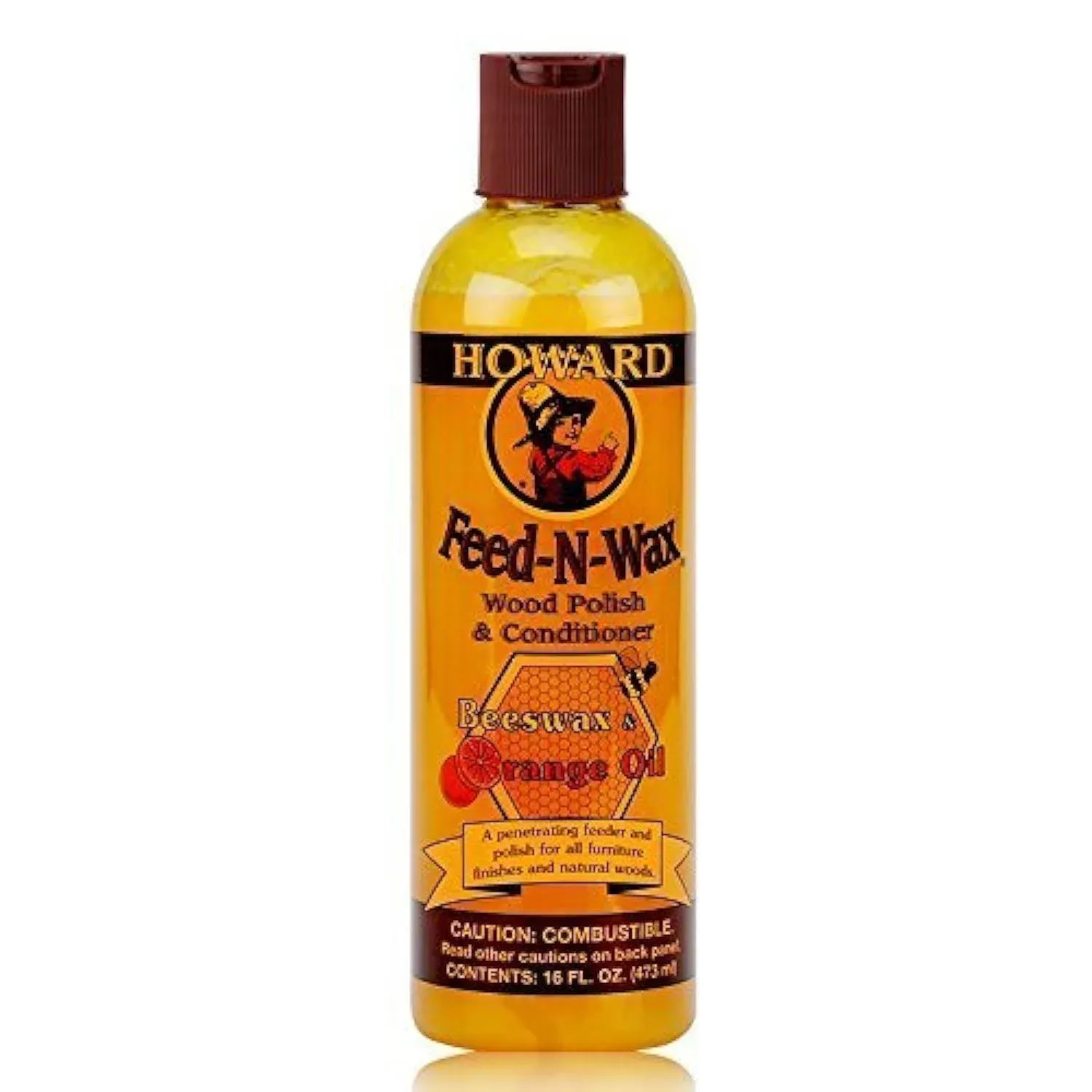 NEW HOWARD PRODUCTS FW0016 LIQUID 16OZ FURNITURE FEED-N-WAX BEESWAX ORANGE OIL