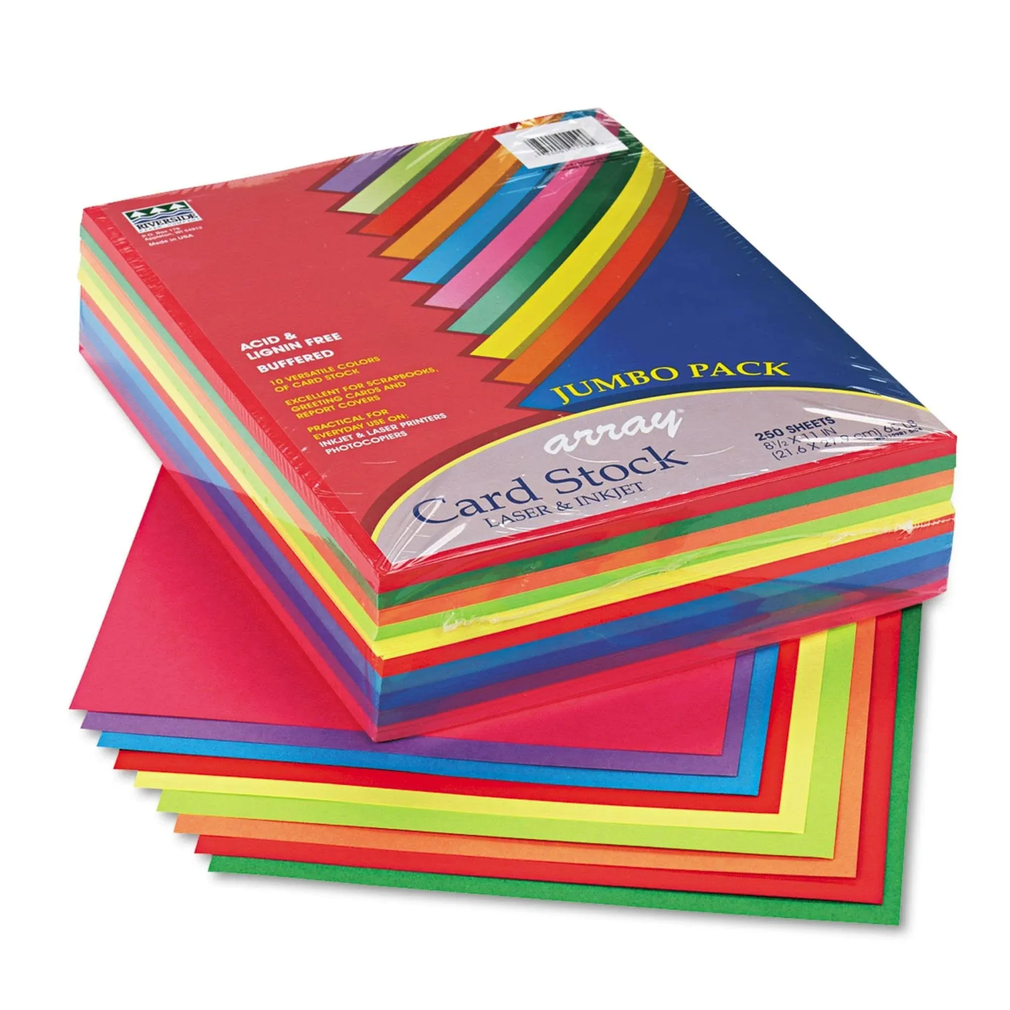 Pacon� Array Card Stock, 65 lbs., Letter, Assorted Lively Colors, 250 Sheets/Pack PAC101199