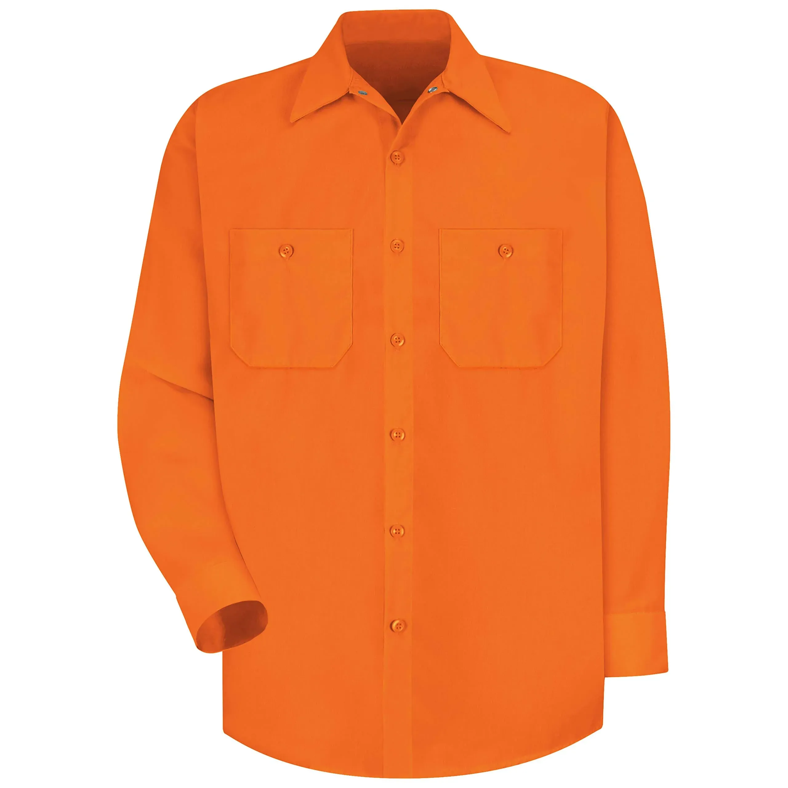 Bulwark - SS14ORRGXL - Enhanced Visibility Long Sleeve Work Shirt, Fluorescent Orange, Regular, XL