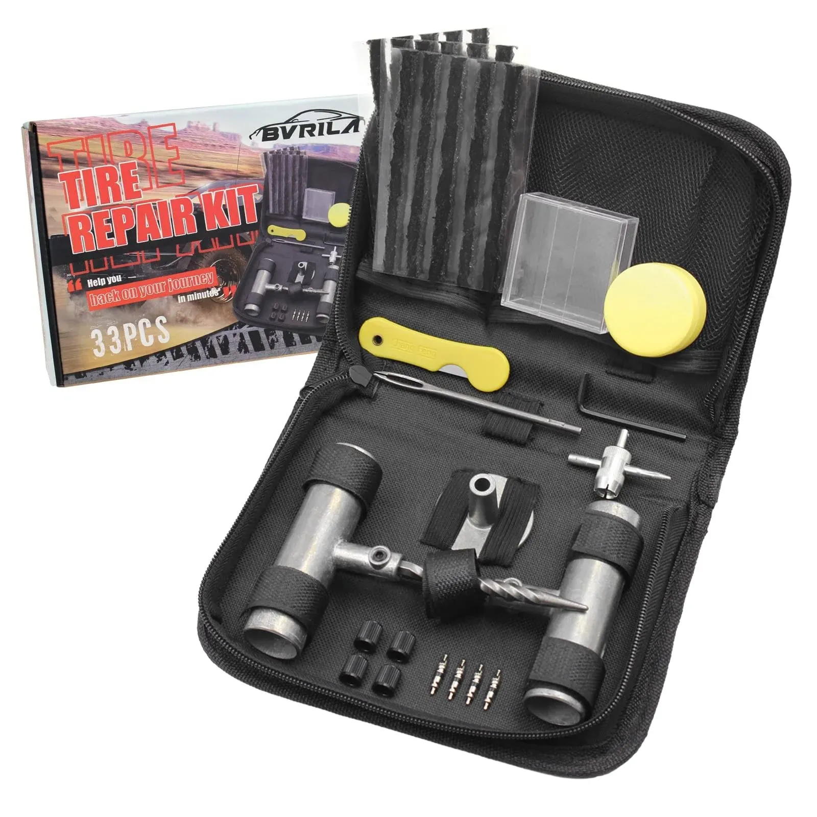 Tire Repair Kit, 33Pcs Tire Plug Kit for Flat Tire Puncture Repair, Heavy Dut...