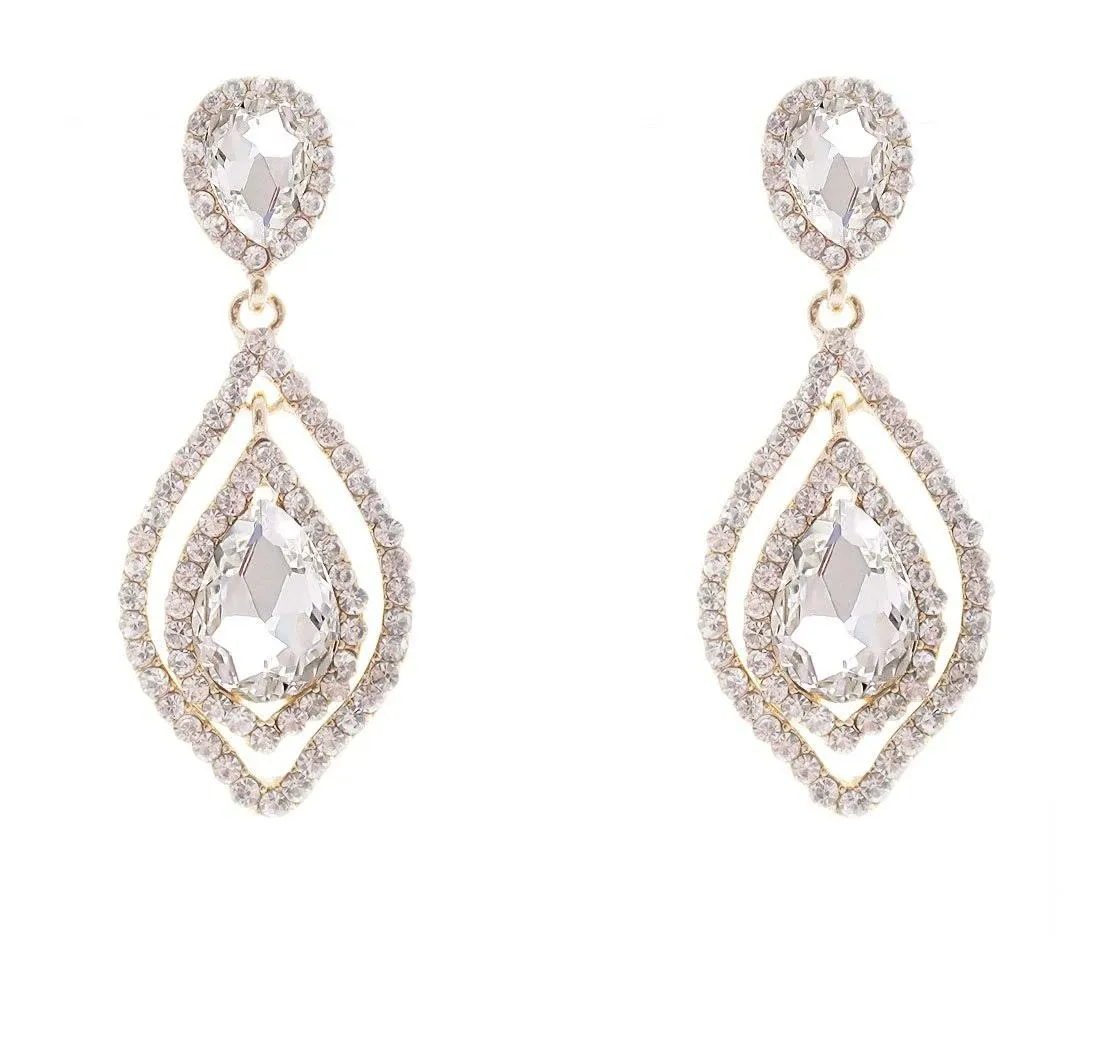 NLCAC Women's Pear Shape Teardrop Crystal Earrings Dangle Long Rhinestone for