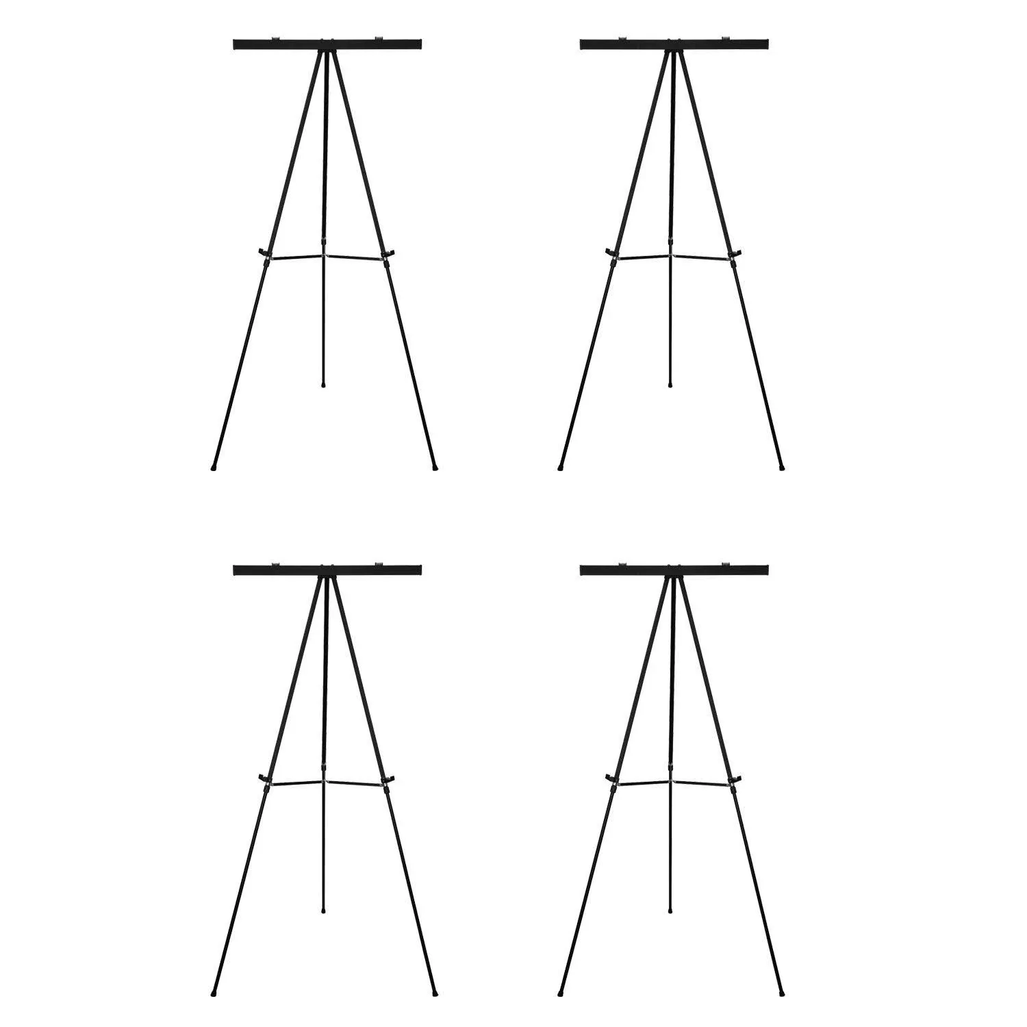 U.S. Art Supply 66" High Boardroom Black Aluminum Flipchart Display Easel and Presentation Stand (Pack of 4) - Large Adjustable Floor and Tabletop Portable Tripod, Holds 25 lbs, Writing Pads, Posters