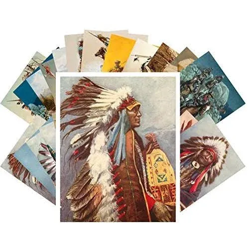 Vintage PostCards 24 pcs Indian Chief Native American Life and Portraits Vintage Painting