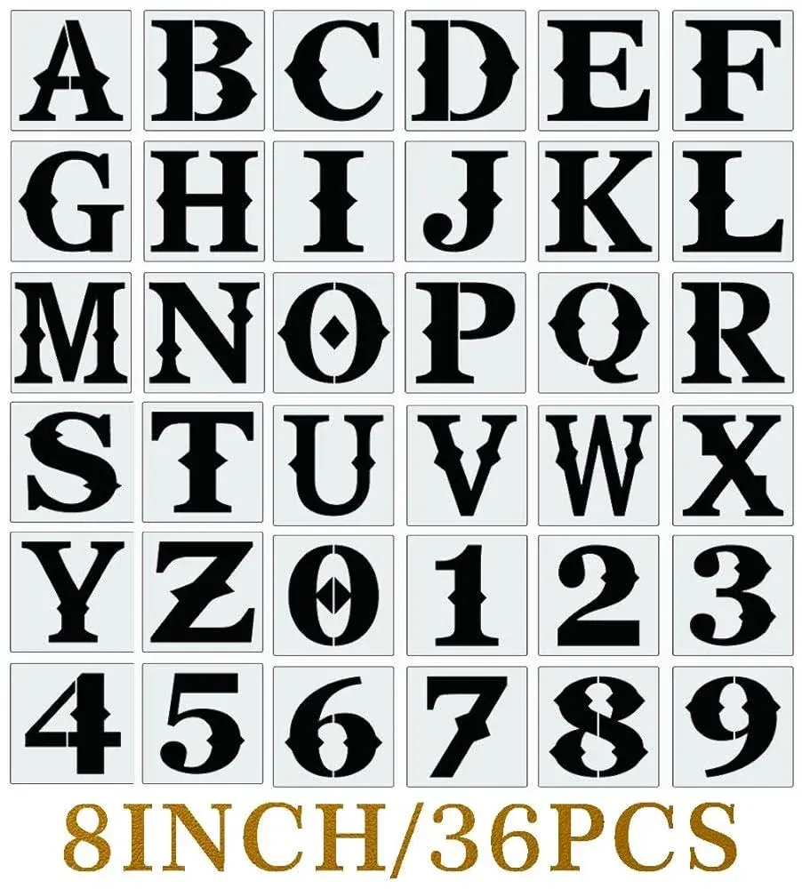 8 Inch Letter Stencils for Painting on Wood, 36Pcs Large Stencil Letters Alphabe