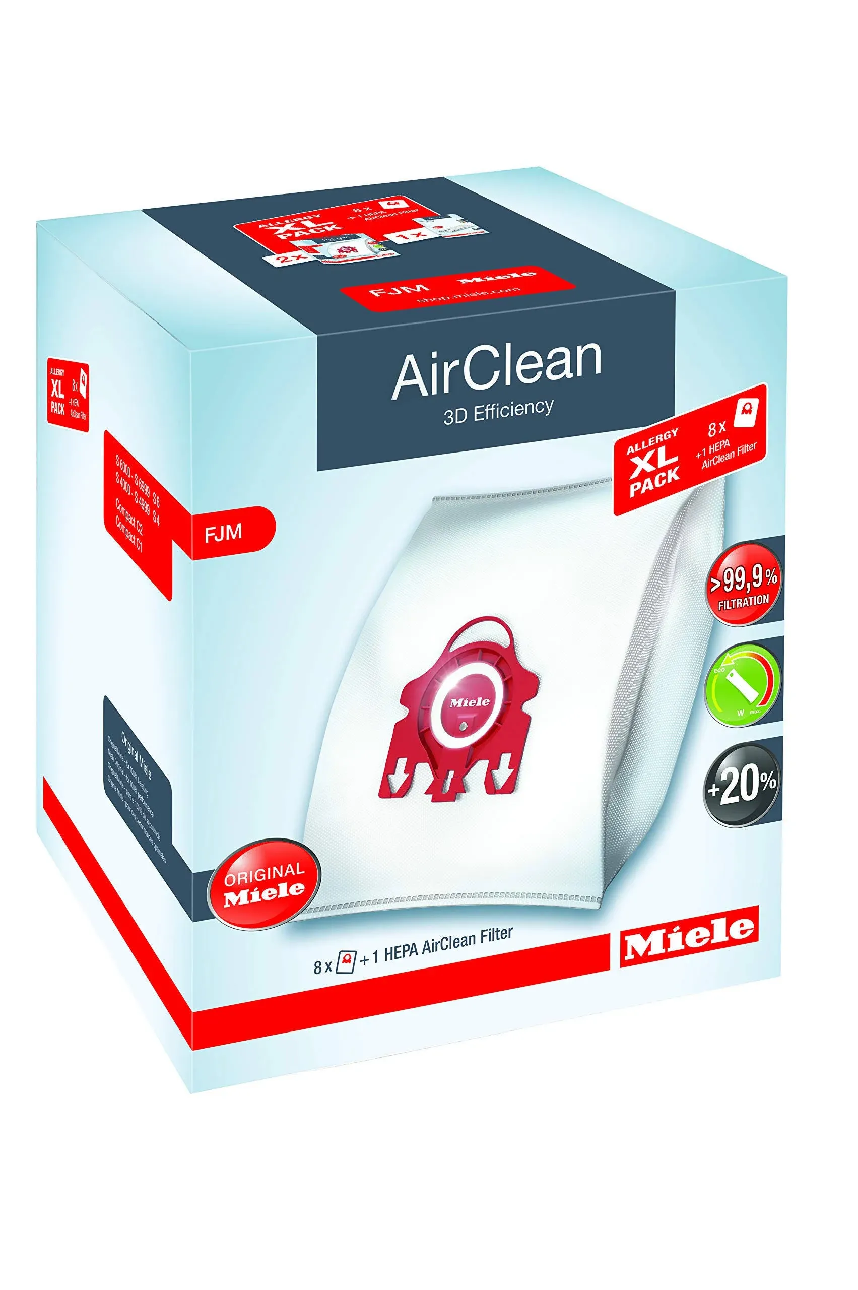 FJM AirClean 3D, Size: Allergy XL-Pack (8 Bags + HA50), White