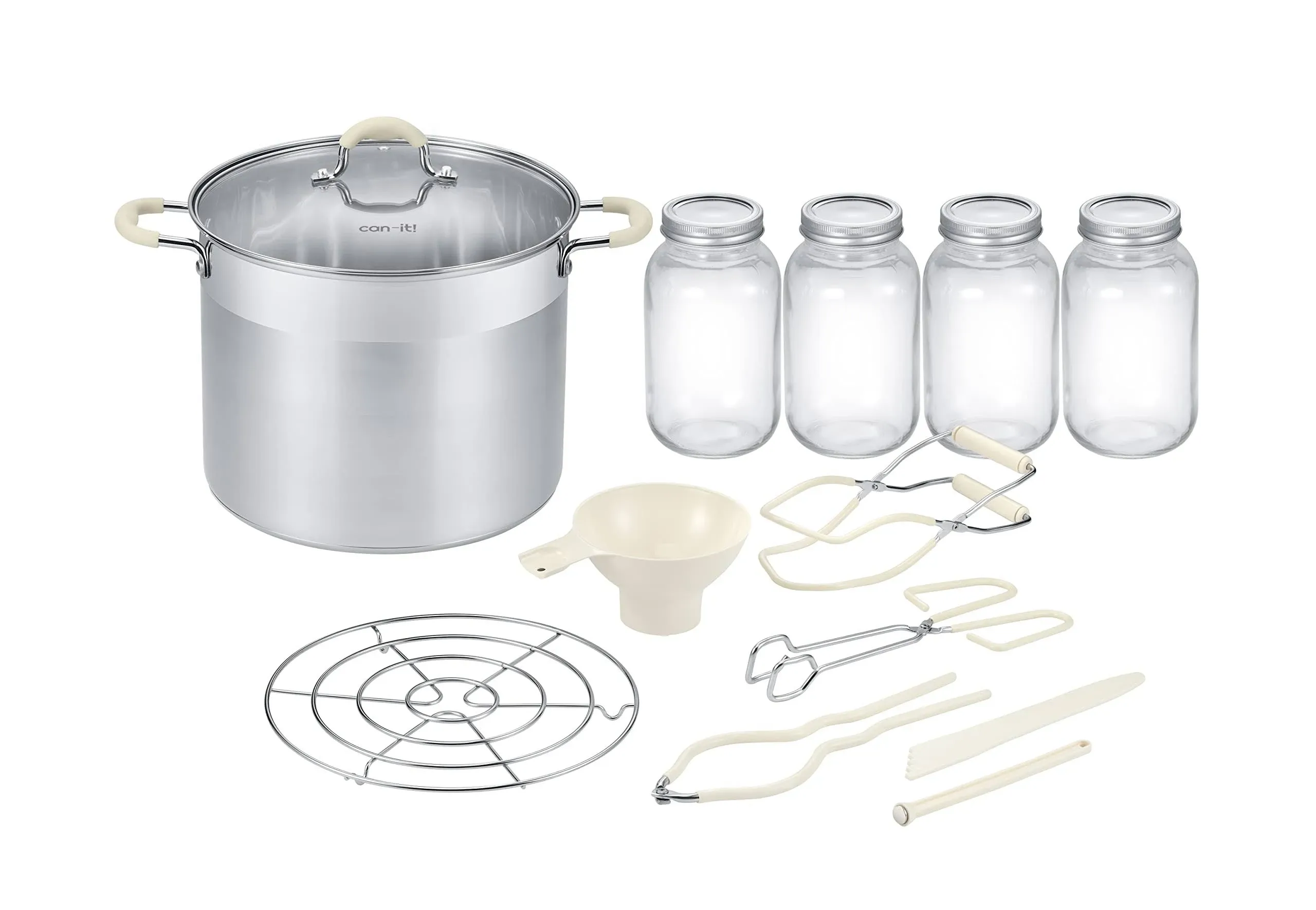 Can-IT by Concord Stainless Steel Canning Pot Set. Includes Canning Rack, Mason Jars, Tongs, Jar Lifter, Funnel, Wrench, Lid Lifter, Mixer/Measurer (Induction Compatible)