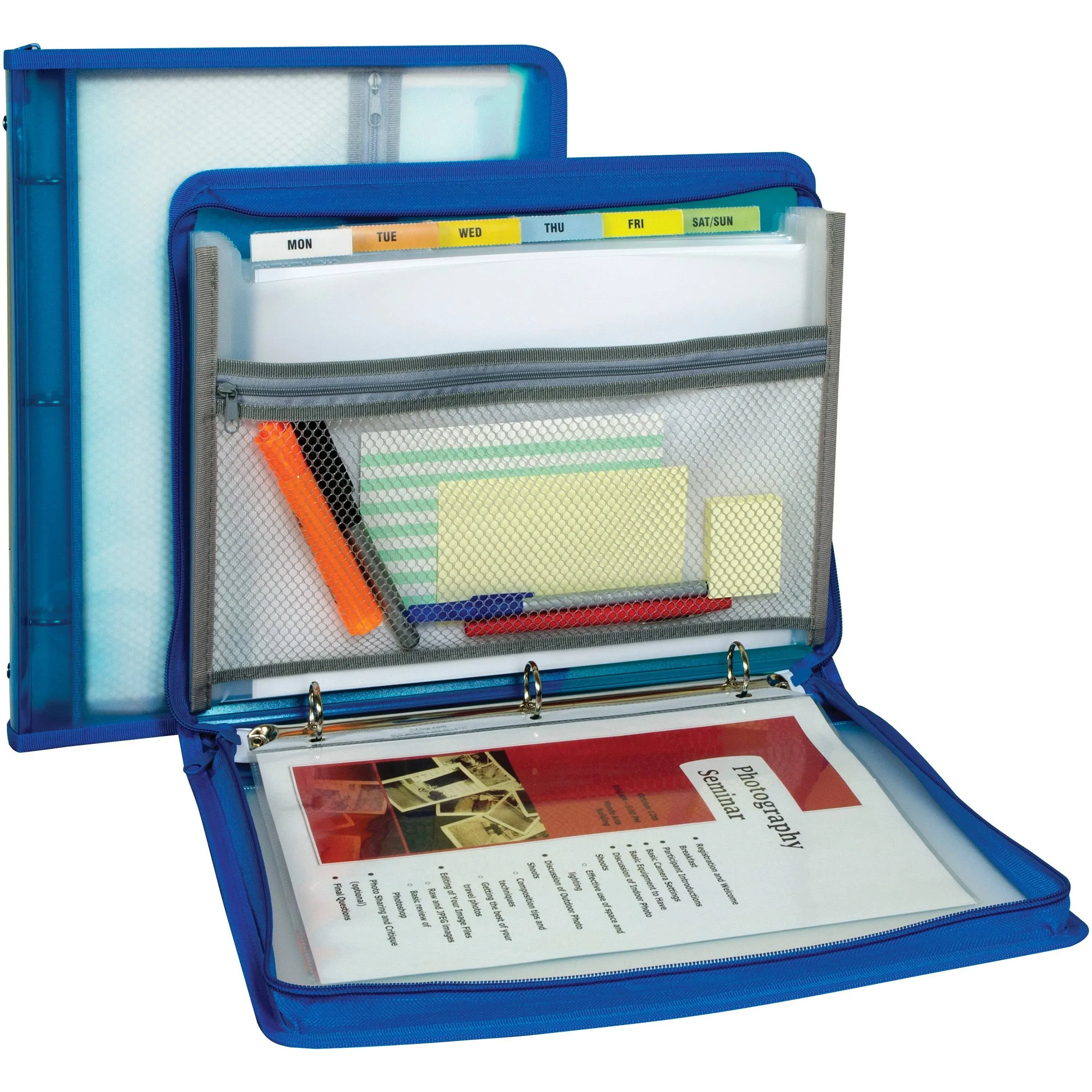 C-Line Zippered Binder with Expanding File 10.88' x 1.5' Bright Blue 48115