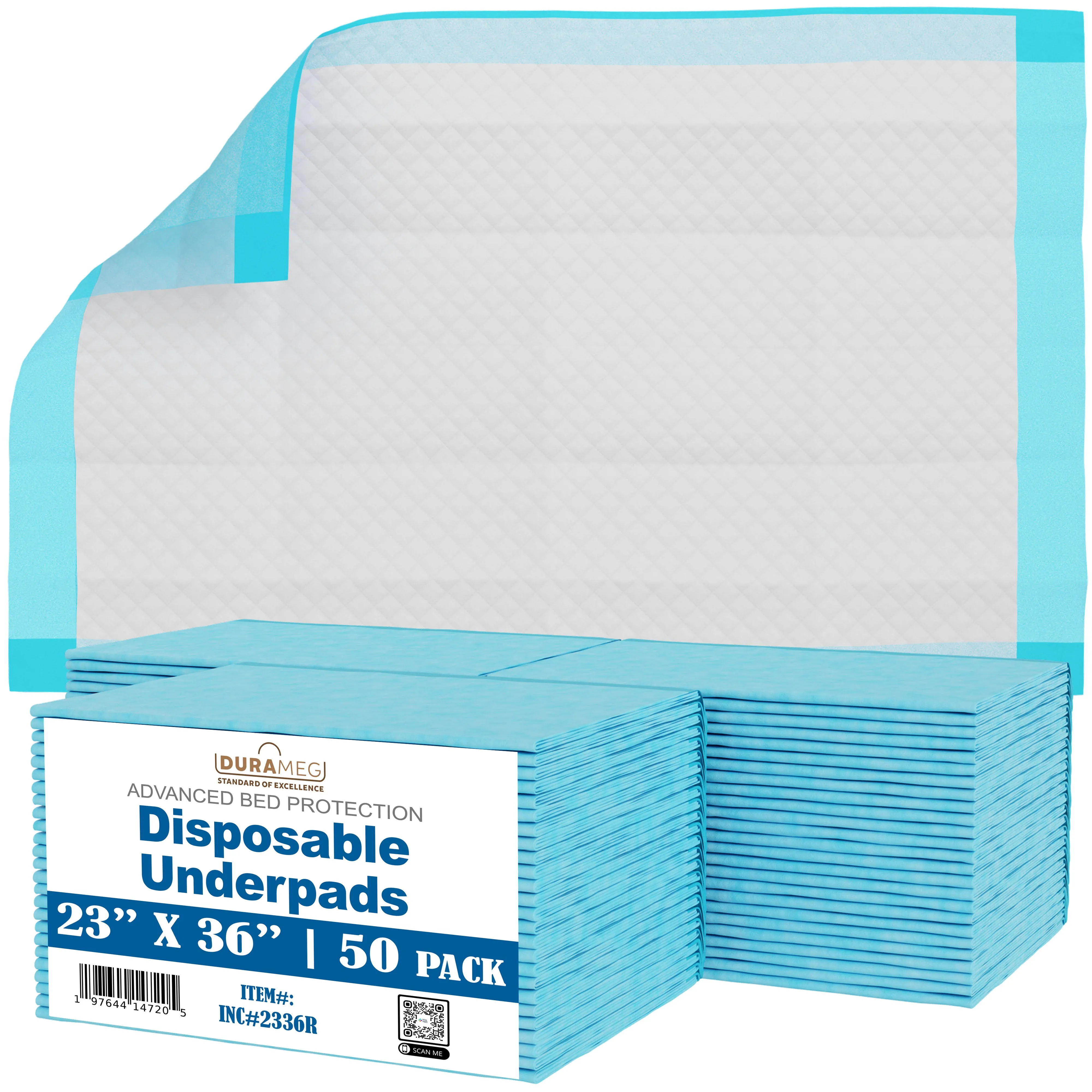 Chucks Pads Disposable Underpads 23x36 | [50 Pack] Incontinence Chux Pads Absorbent 3G Sap Fluff Protective Bed & Pee Pads for Babies, Kids, Adults