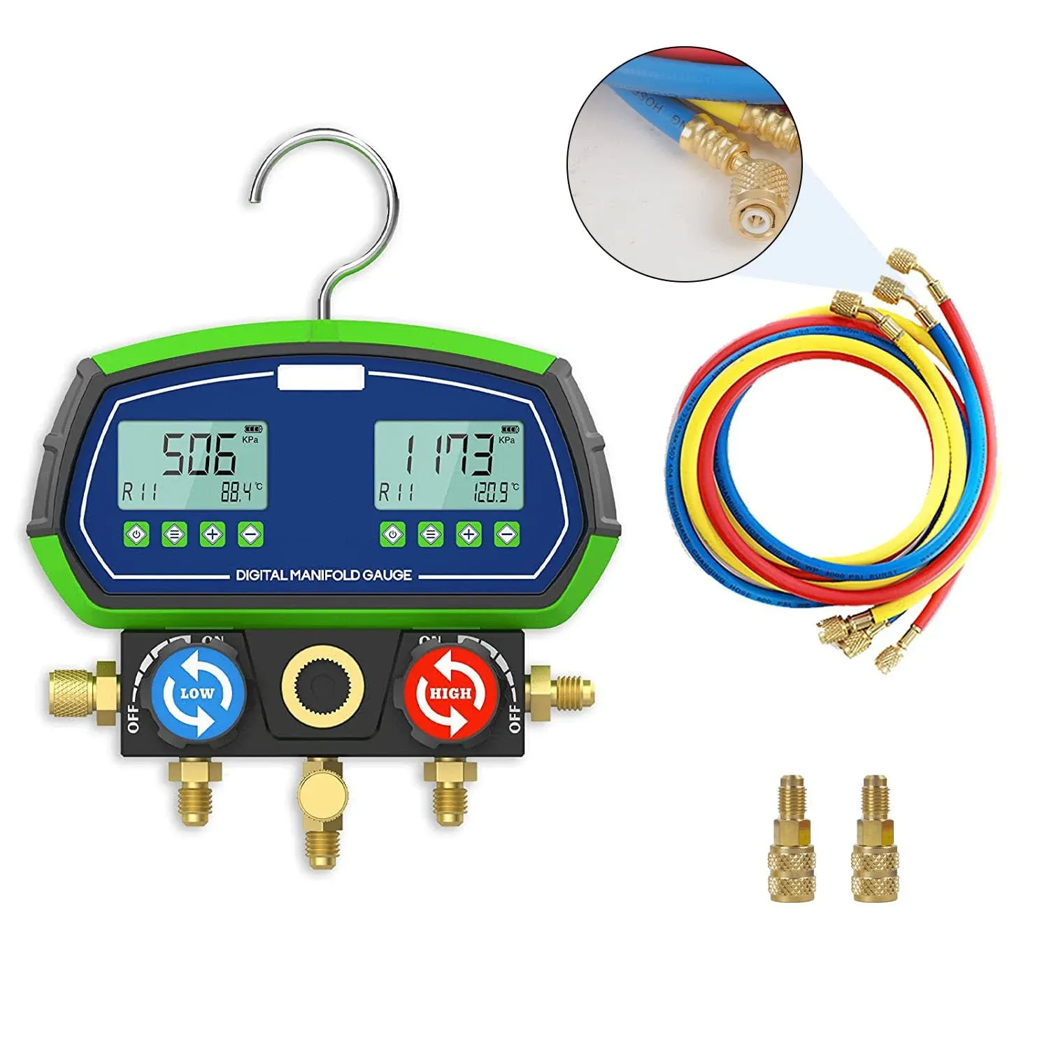 Digital HVAC Gauges,R410A R134A Digital Vacuum Pressure Manifold gauges Set with 90 Refrigerants Leak Detection Mode (Dual Test Data)