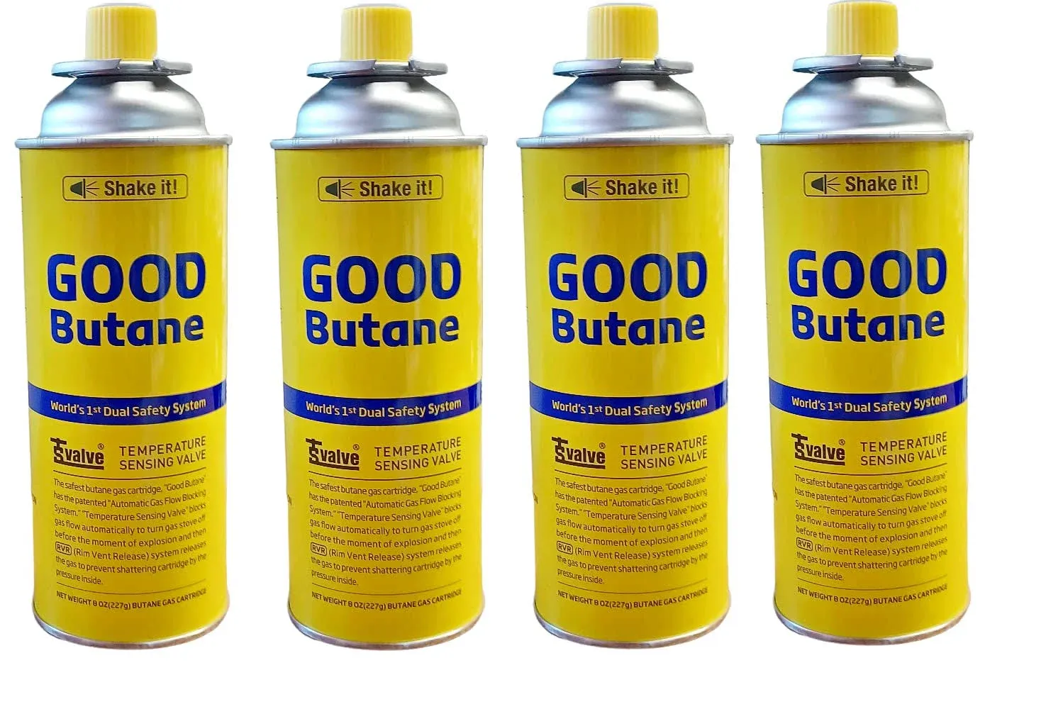 Butane Fuel Cylinders| 8oz Butane Canisters for Portable Stove | Butane Torch Replacement Canisters - RVR - Safety System- 4 Pack