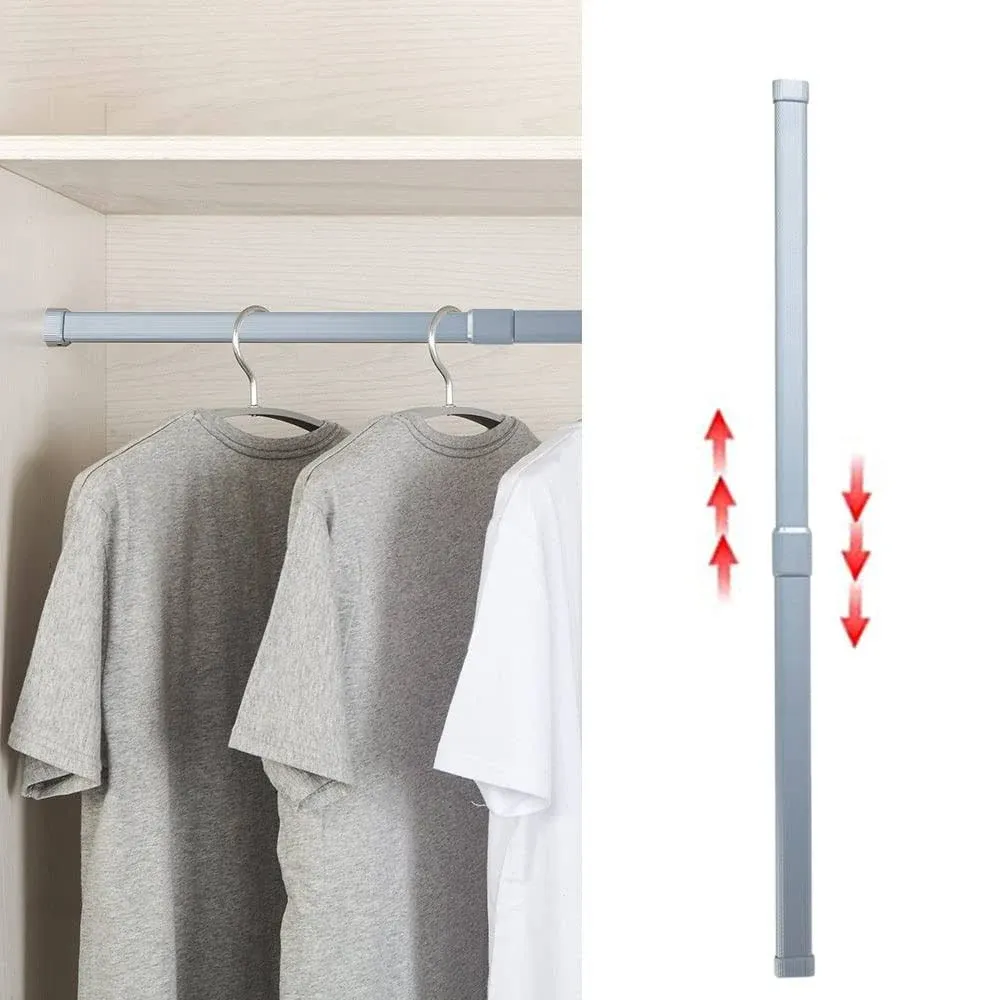 18 to 26 Inch Adjustable Closet Rod, Oval Closet Rod Wall Mounted Hanging Rod for Closet, Premium Aluminum Alloy Closet Pole Grey Closet Bar with Socket Set for Wardrobes, No Rust, With End Supports