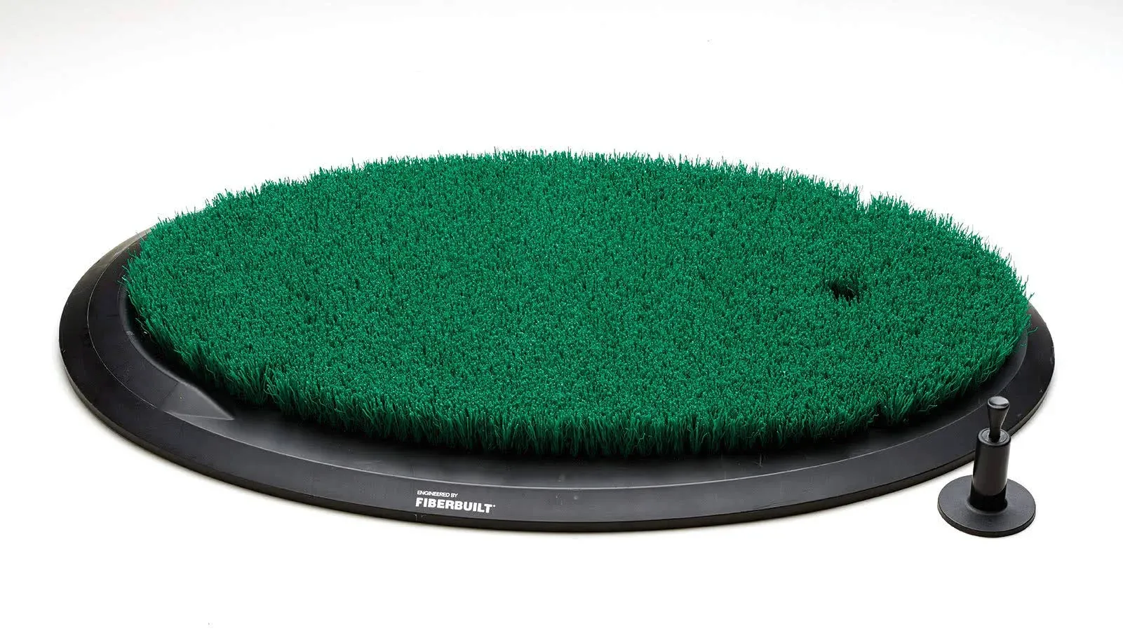 Fiberbuilt Flight Deck Golf Hitting Mat - Oval Shape Outdoor/ Indoor Real Grass-like Performance Golf Mat with Durable Adjustable Height Tee, Black/G