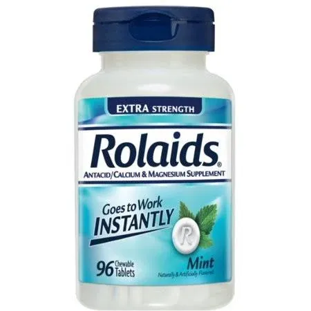 Rolaids Extra Strength Antiácido 96 Comprimidos Masticables, Sabor a Menta, Alivio de la Acidez Estomacal Extrafuerte