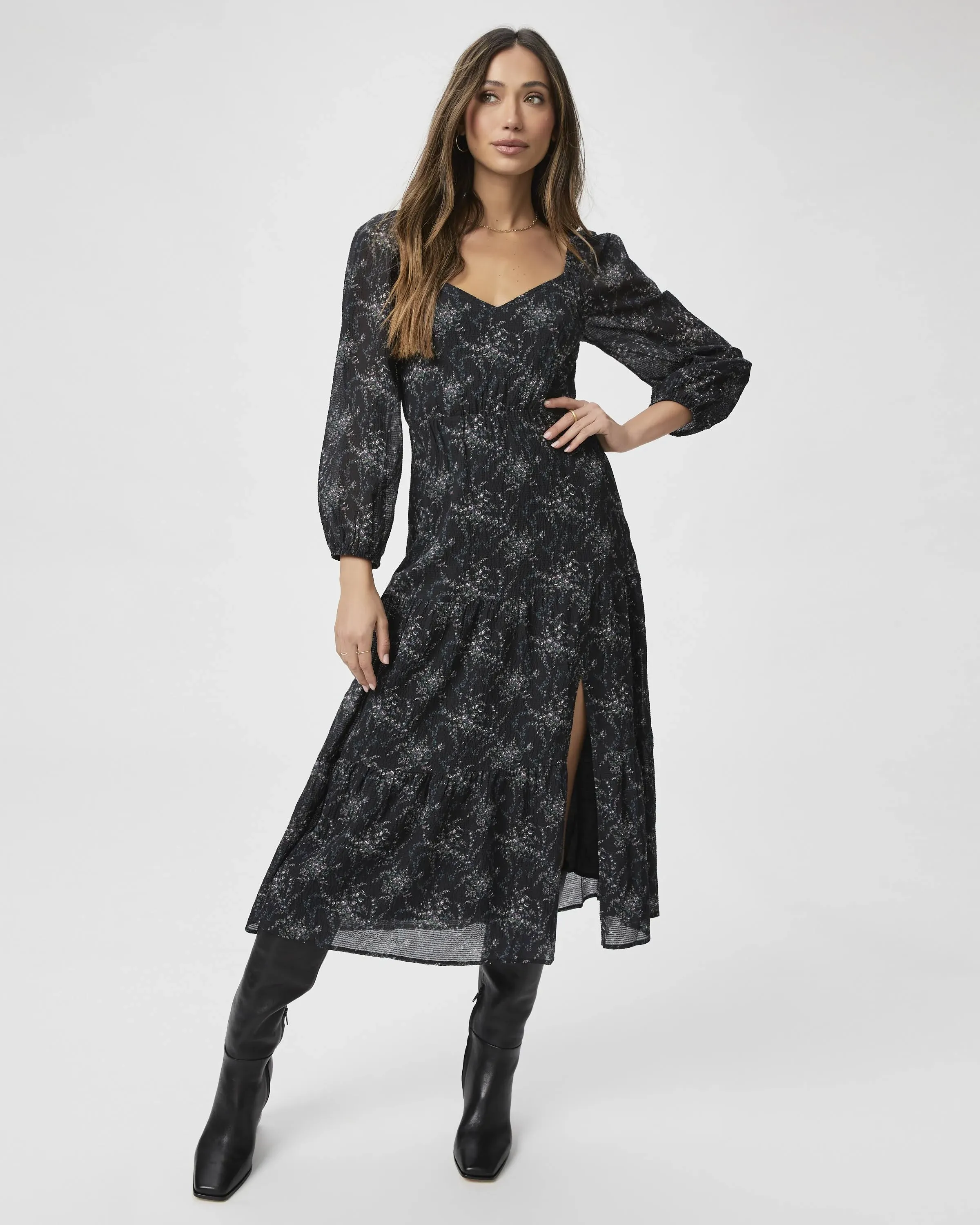 Black Floral Libra Midi Dress