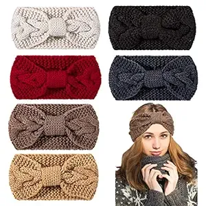 6 Pieces Knit Headbands Winter Ear Warmers, Twisted Elastic Turban Head Wraps wi