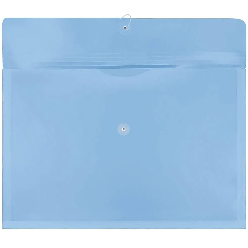 JAM Paper® Plastic Envelopes with Button and String Tie Closure, Booklet, 12 x 18, Blue Poly, 12/pack (457B1BU)