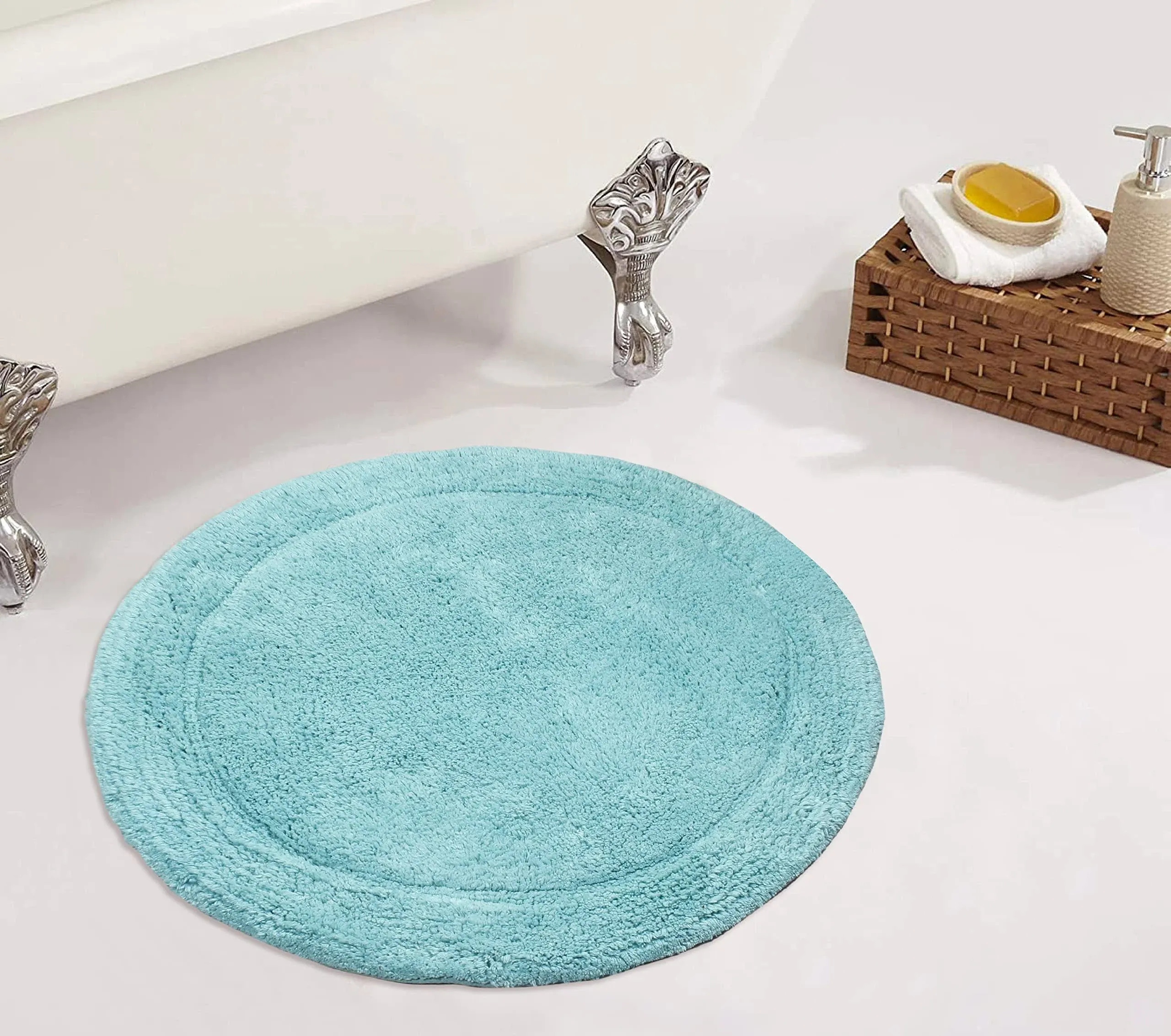 Waterford Collection 100% Cotton Tufted Bath Rug, 22 Round, Turquoise