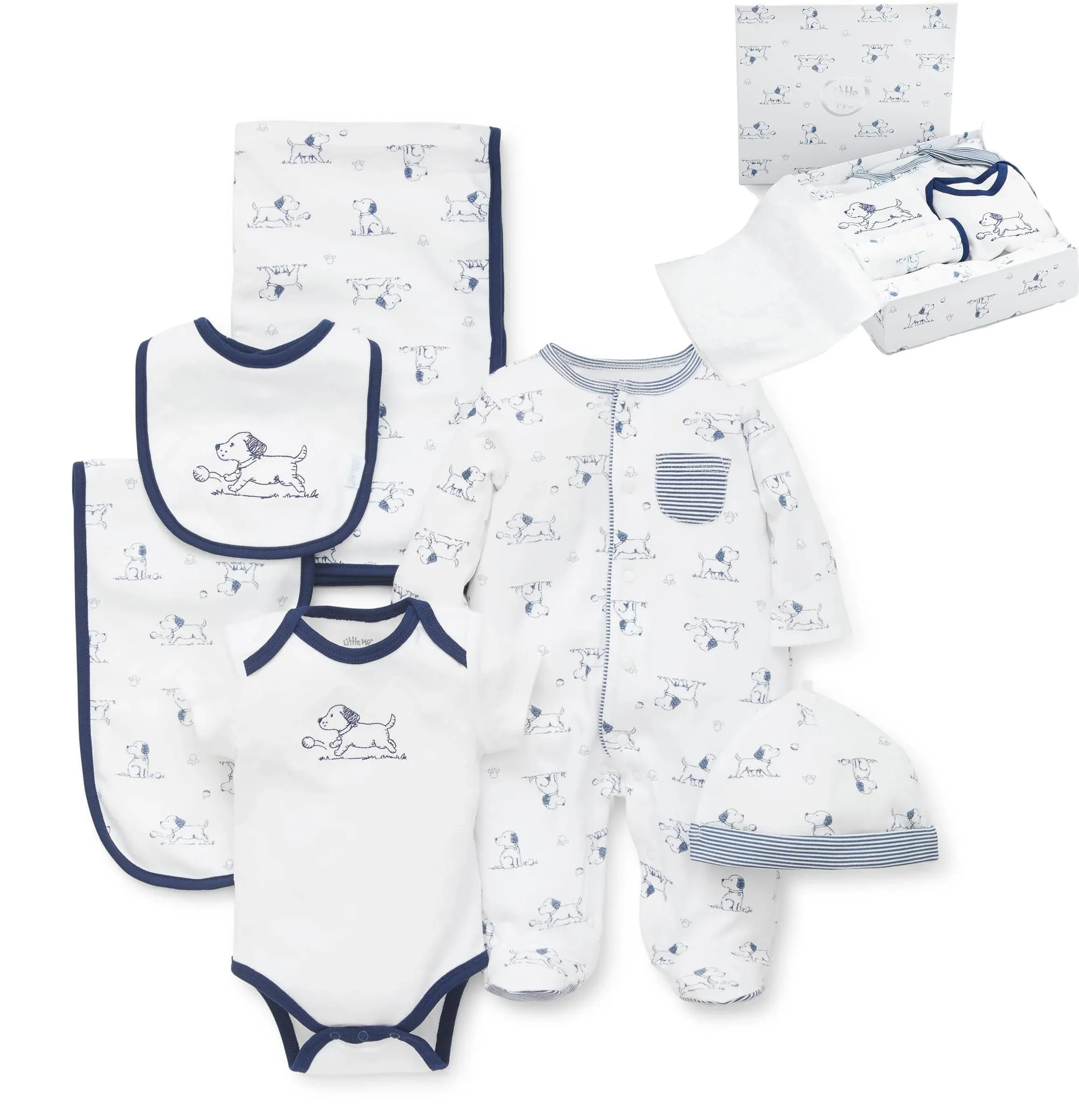 Little Me Baby Boys 6-Pc. Cotton Puppy Toile Gift Set - Blue