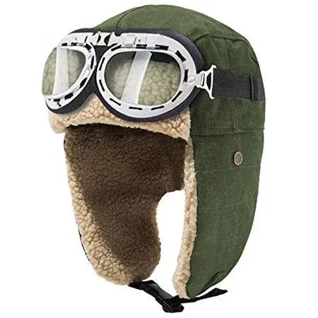 Peicees Vintage Aviator Hat and Goggles Costume Accessories Fur Ear Flaps Troope