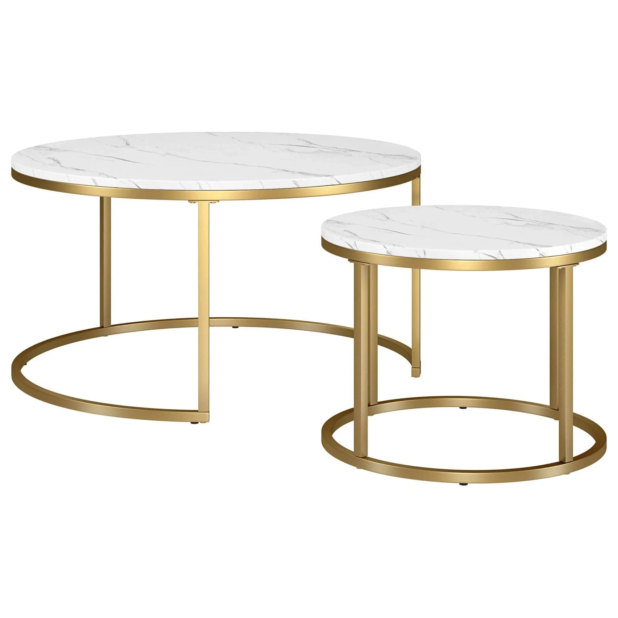 Henn&Hart Watson Coffee Table, 35" and 22" Wide, Gold/White