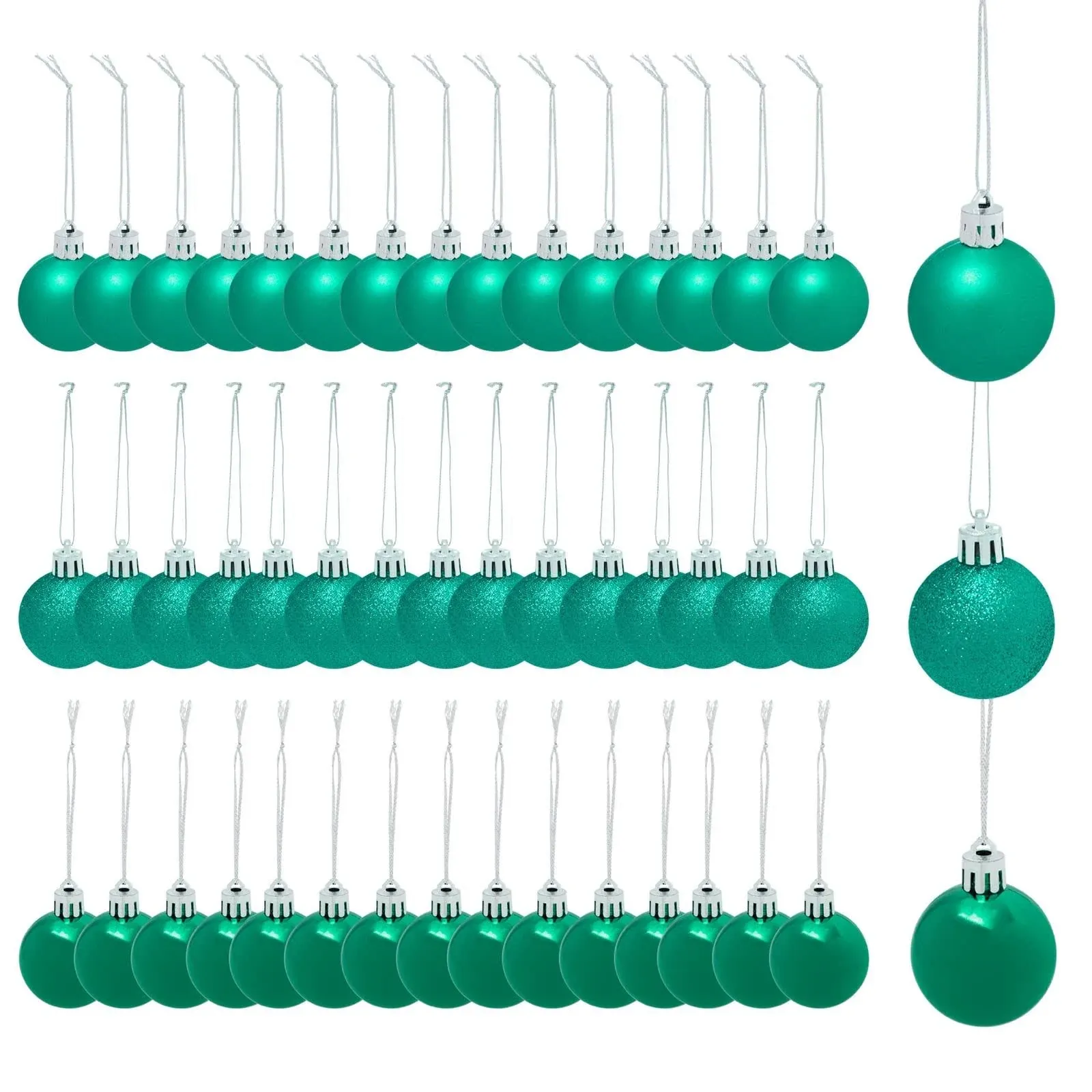 Mini Shatterproof Glitter Christmas Tree Ball Ornaments (Turquoise, 1.5 in, 48 Pack)