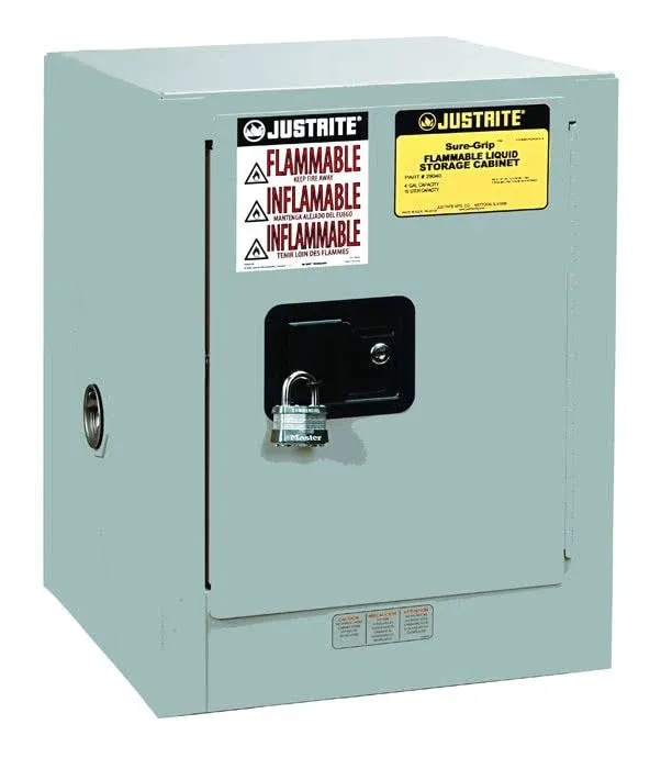 Justrite 890403 Sure-Grip EX Countertop Flammable Safety Cabinet, Capacity 4 Gallons, 1 Shelf, 1 Manual Close Door, Gray