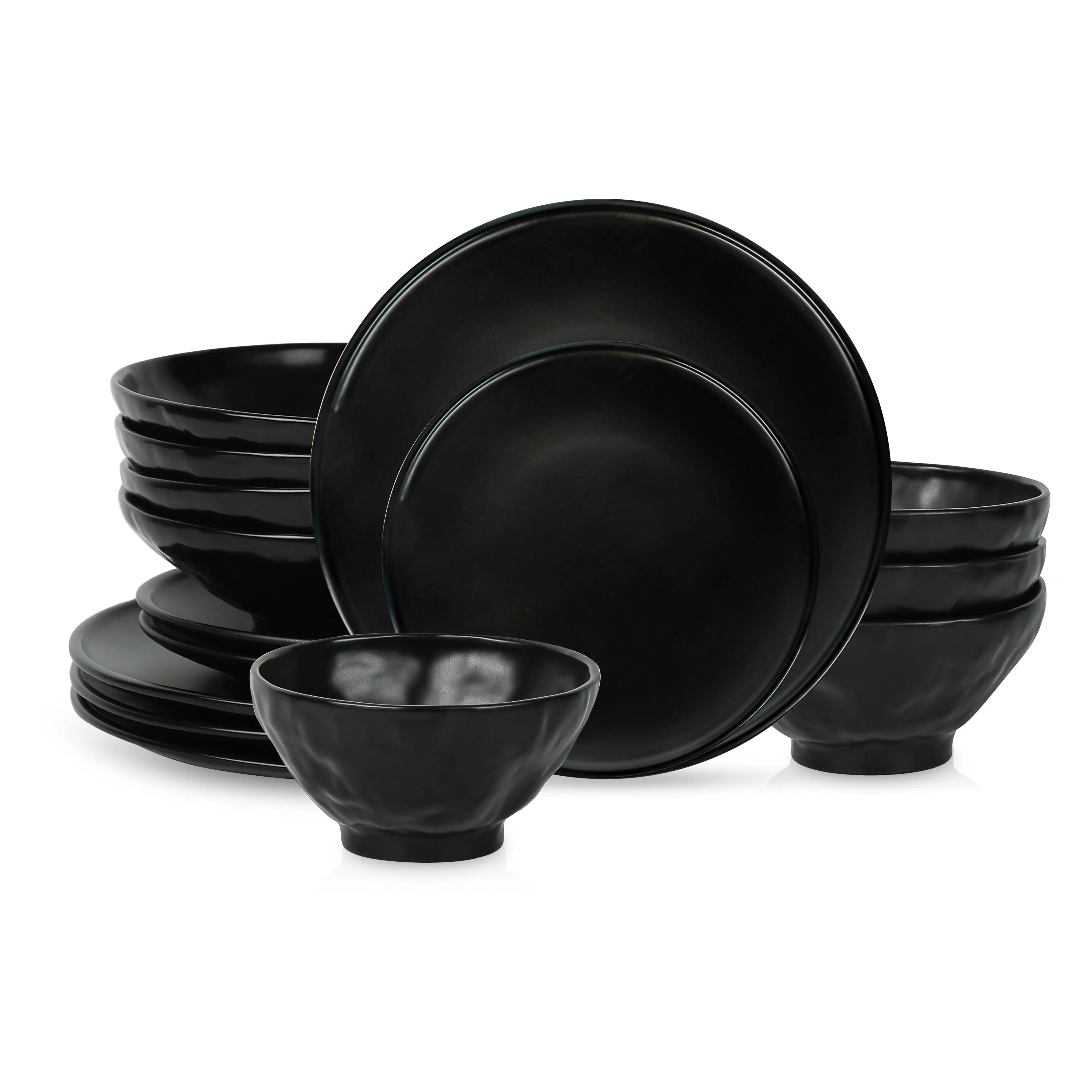 Stone + Lain Nendo Stoneware Black Dinnerware Set | 16-Piece