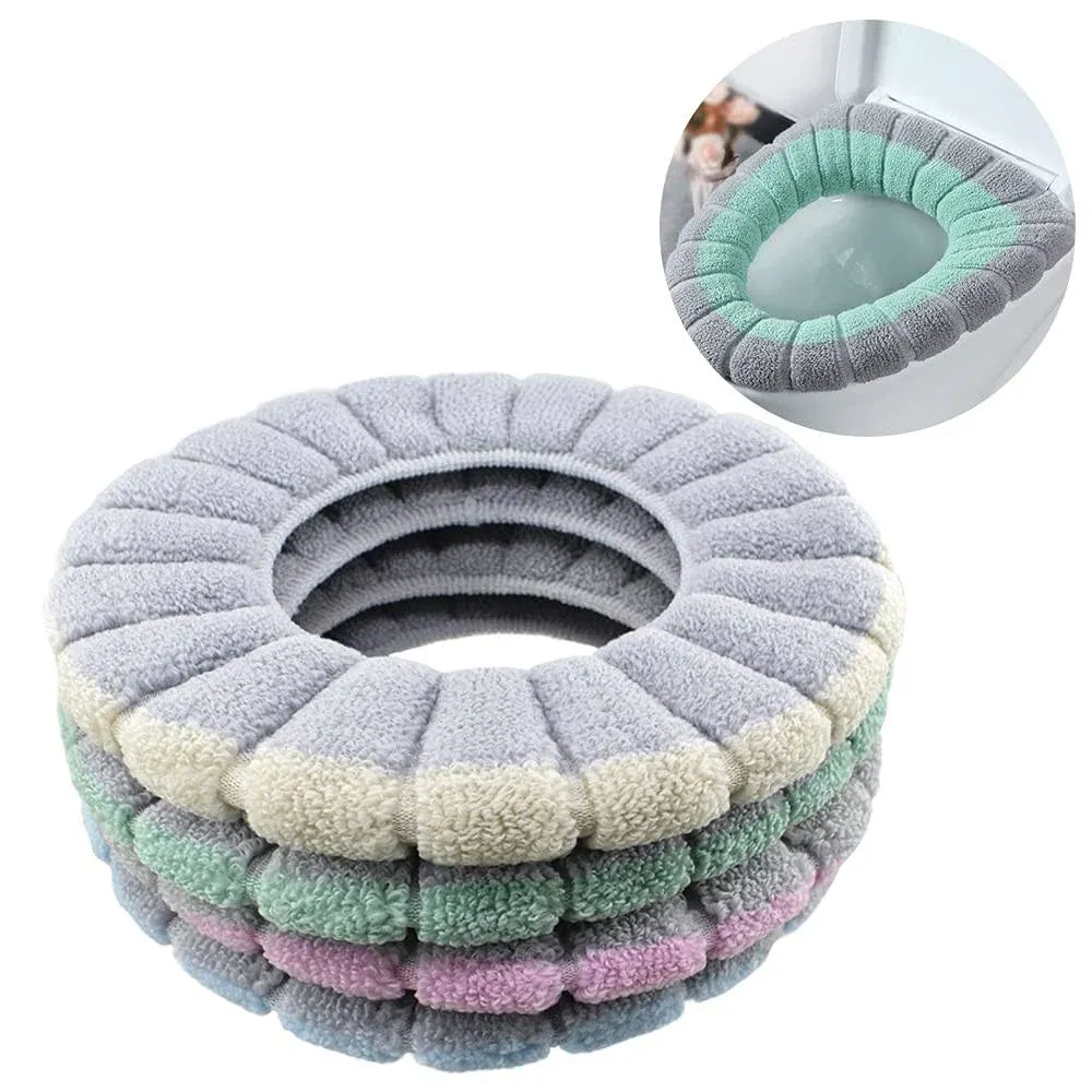 4Pcs Soft Toilet Seat Cover Pads Thicker Warmer Stretchable Washable Cloth 