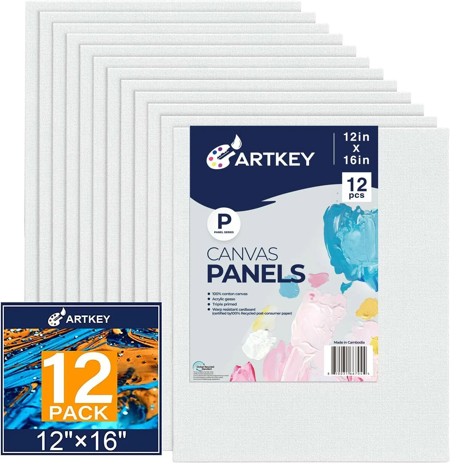 Canvas Panels 12x16 inch 12-Pack, 10 oz Double Primed Acid-Free 100% Cotton Canvases for Painting, Blank Flat Canvas Board for Oil Acrylics