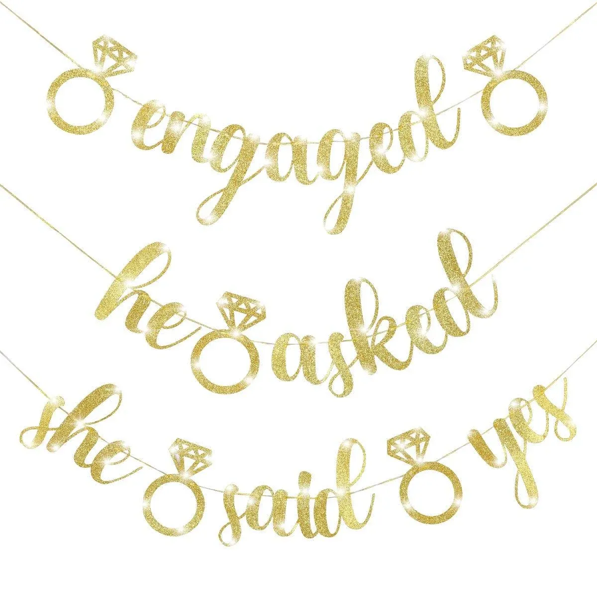 Engagement Party Banners Glitter Gold Letters He Asked She Said Yes 